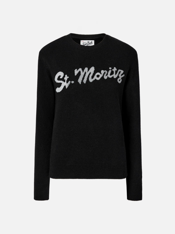 Louise Cashmere Sweater Black With St. Moritz Rhinestone Appliqué