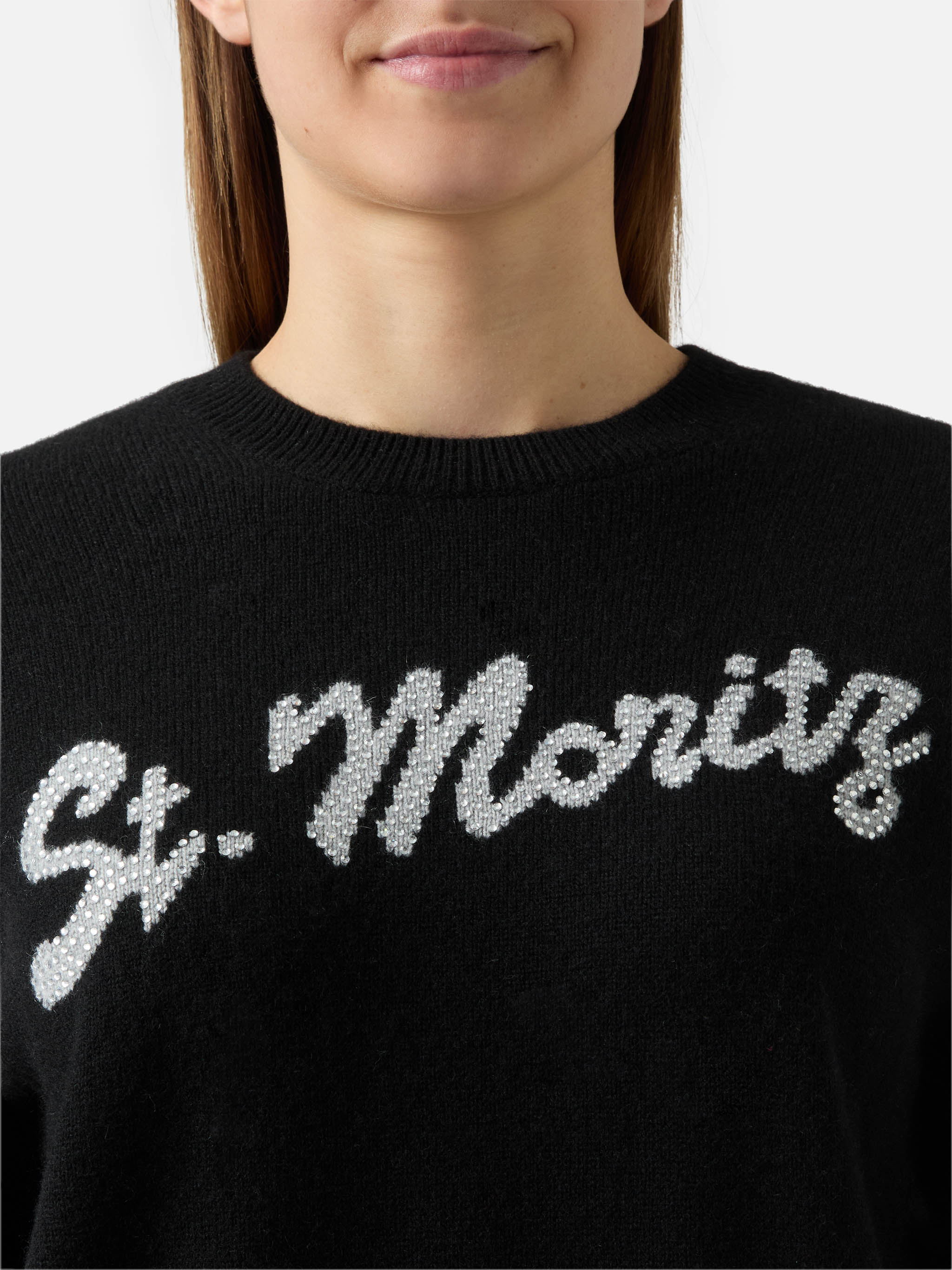 Louise Cashmere Sweater Black With St. Moritz Rhinestone Appliqué