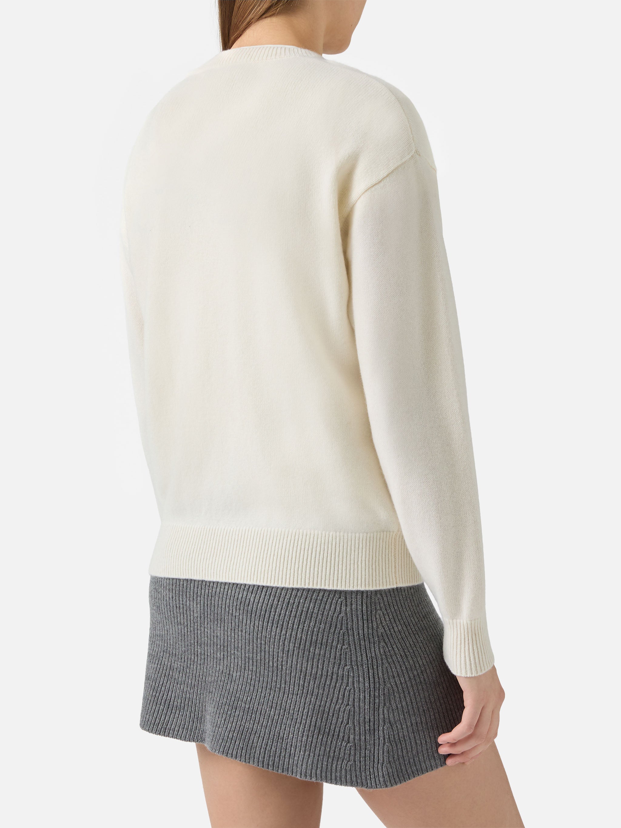 Louise Cashmere Sweater White With St. Moritz Rhinestone Appliqué Black