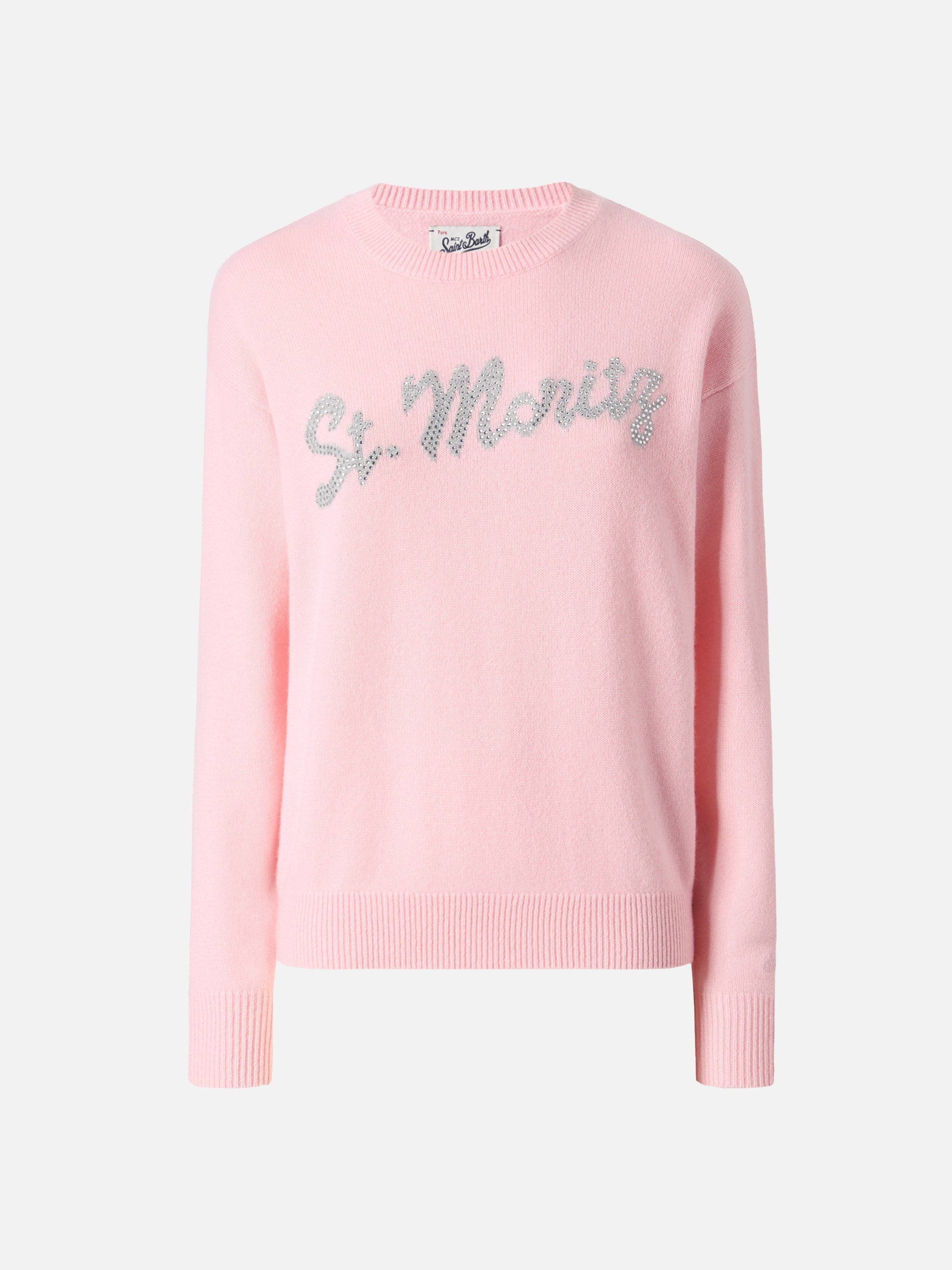 Louise Cashmere Sweater Pink With St. Moritz Rhinestone Appliqué