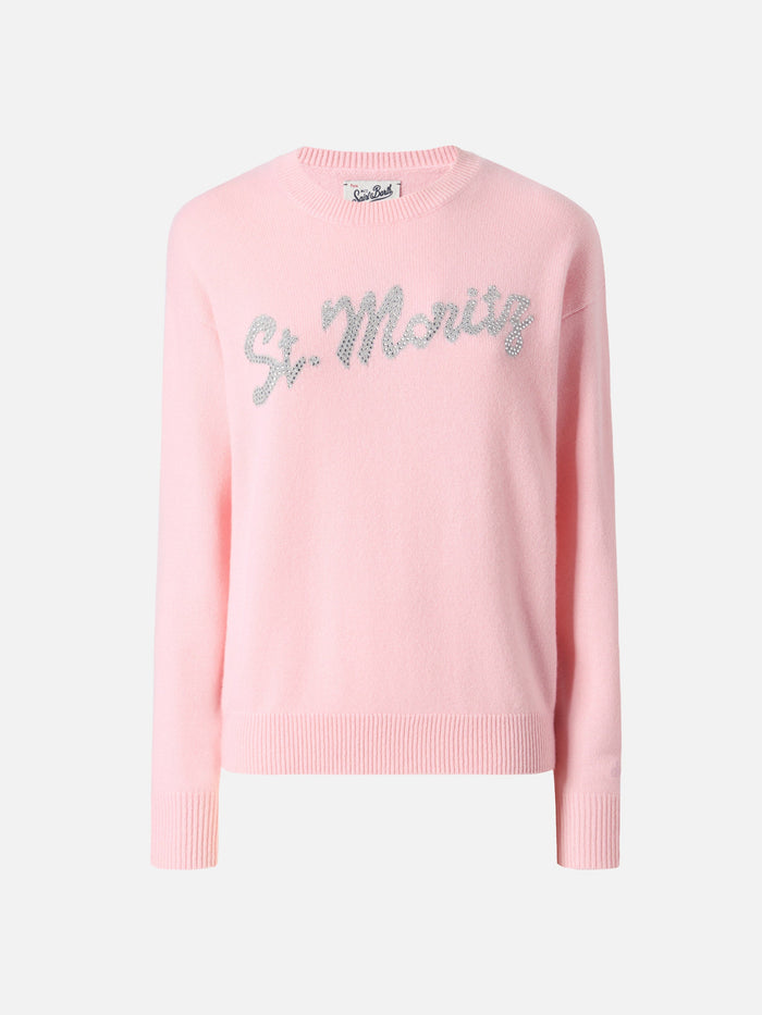 Louise Cashmere Sweater Pink With St. Moritz Rhinestone Appliqué