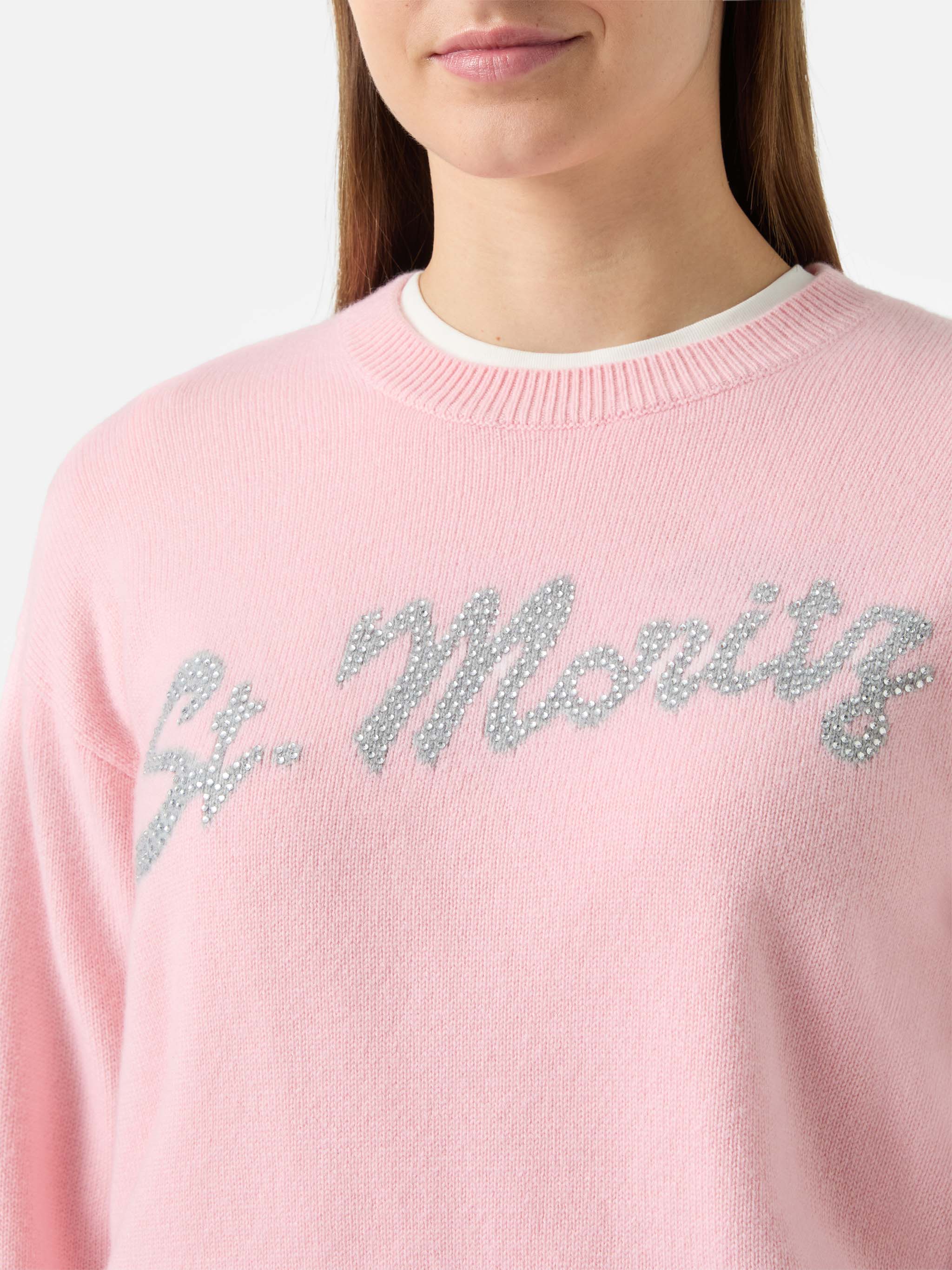 Louise Cashmere Sweater Pink With St. Moritz Rhinestone Appliqué