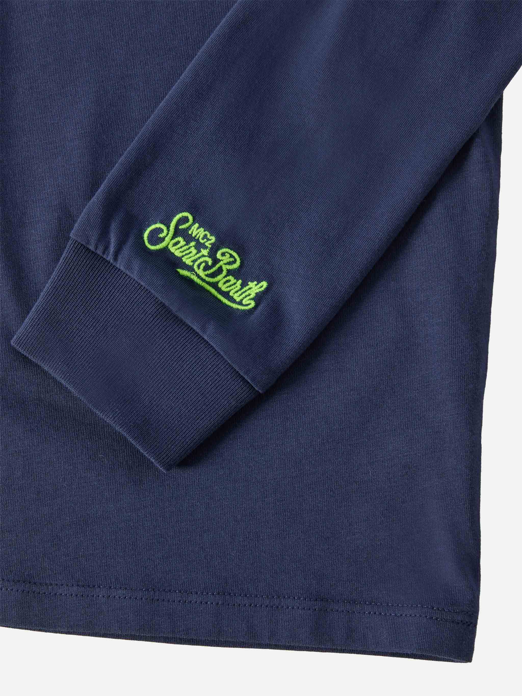Luton Long-Sleeve Cotton T-Shirt Blue With Bello E Monello Embroidery