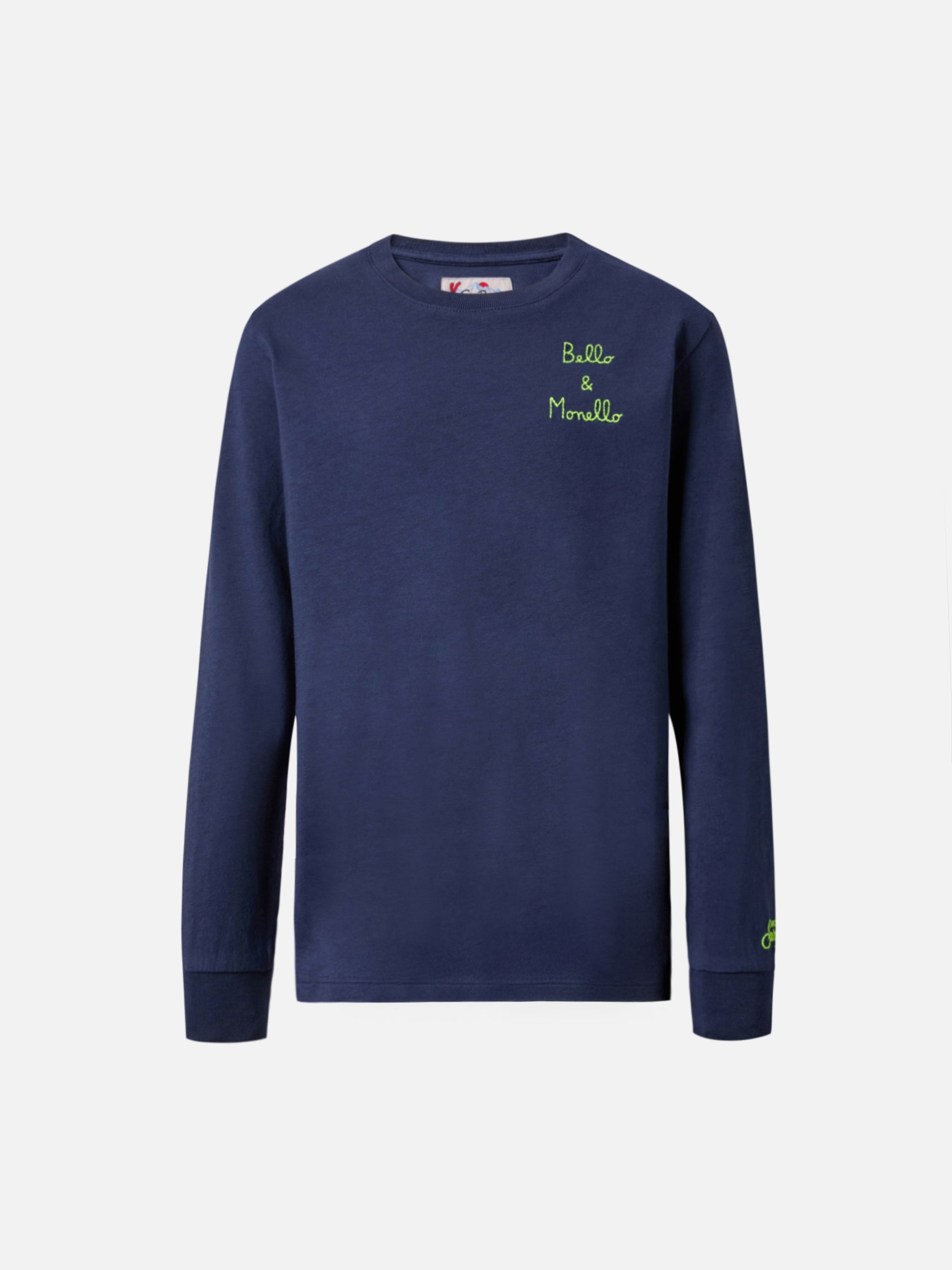 Luton Long-Sleeve Cotton T-Shirt Blue With Bello E Monello Embroidery