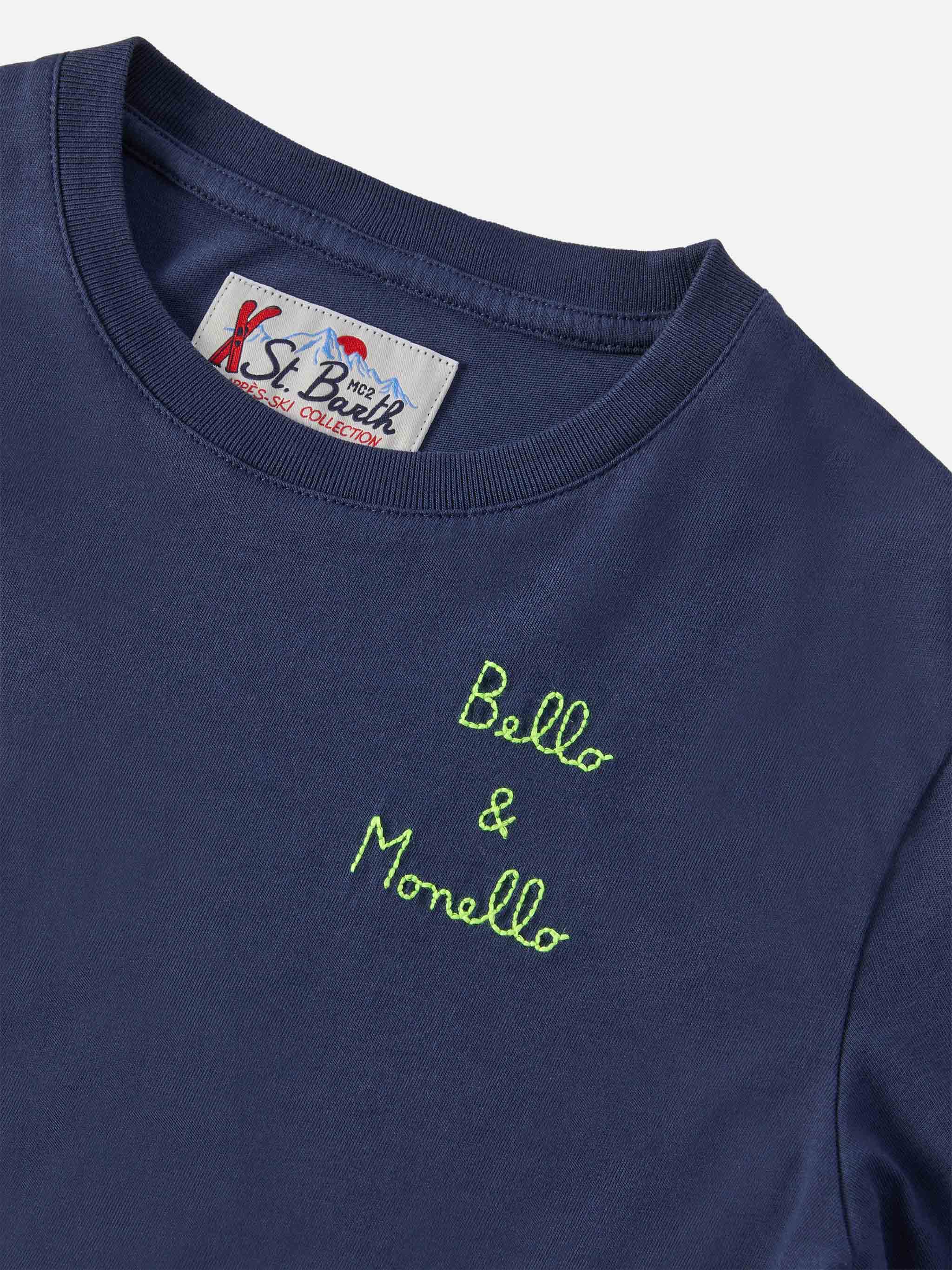 Luton Long-Sleeve Cotton T-Shirt Blue With Bello E Monello Embroidery