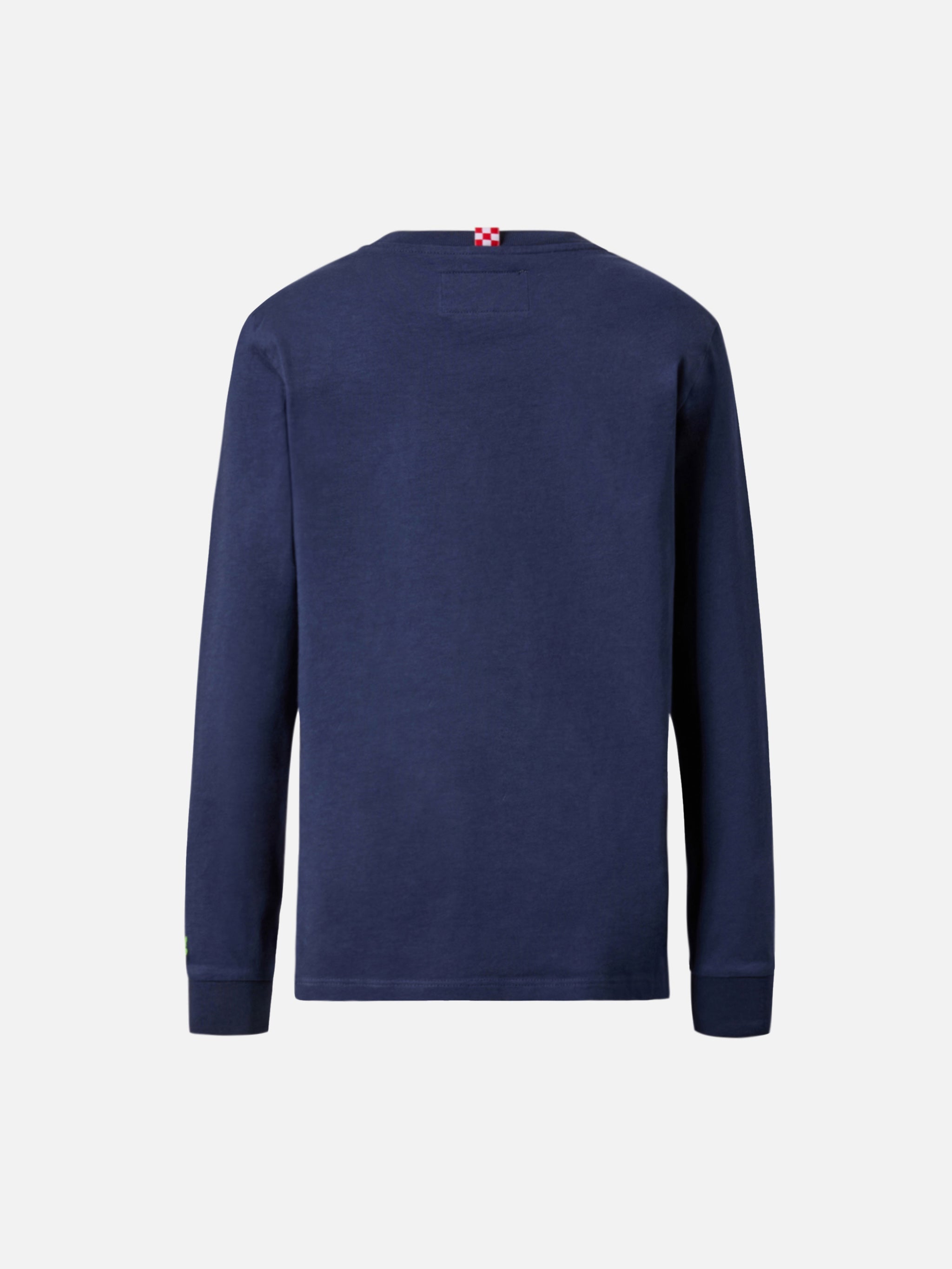 Luton Long-Sleeve Cotton T-Shirt Blue With Bello E Monello Embroidery
