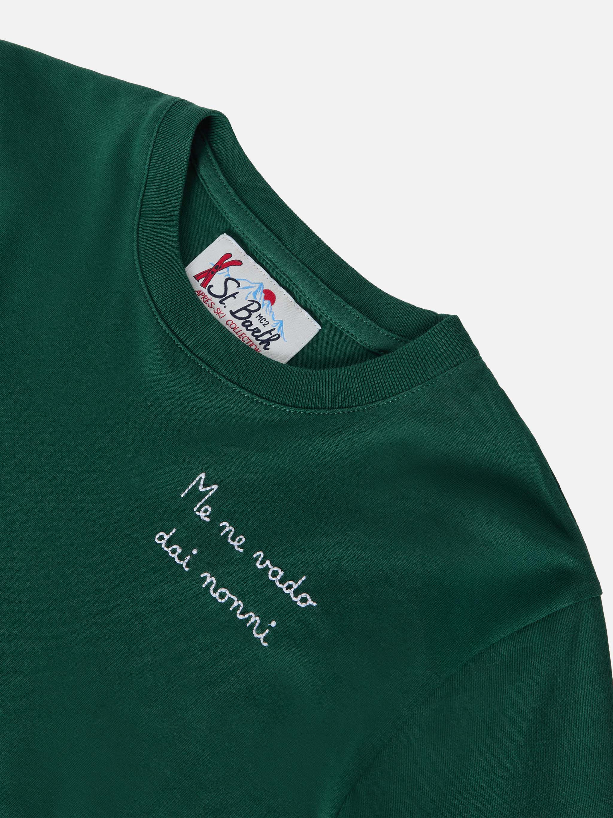 Luton Long-Sleeve Cotton T-Shirt Green With Me Ne Vado Dai Nonni Embroidery