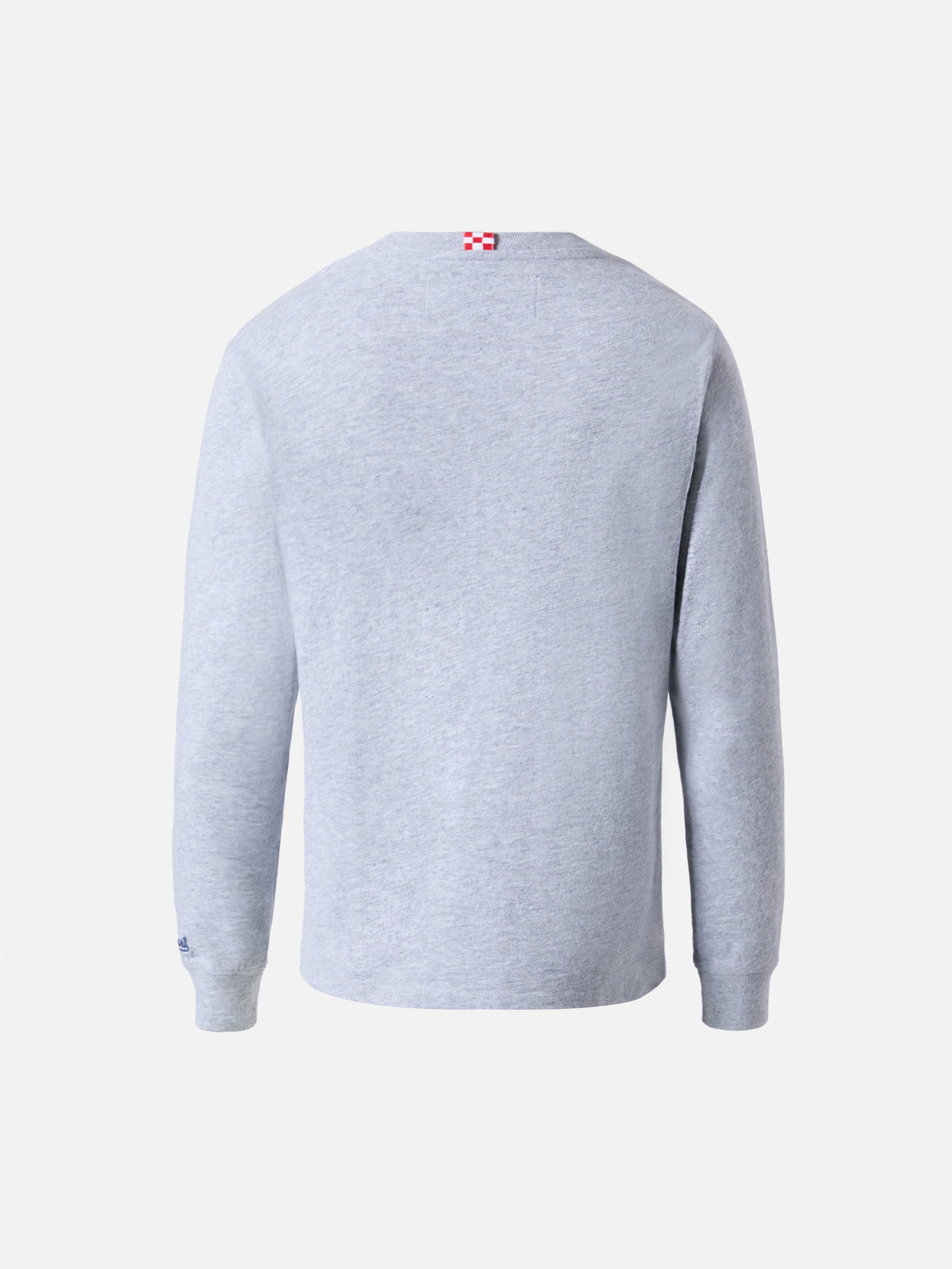 Luton Long-Sleeve Winter Cotton T-Shirt Grey With St. Barth Ski Club Embroidery And Bear Print