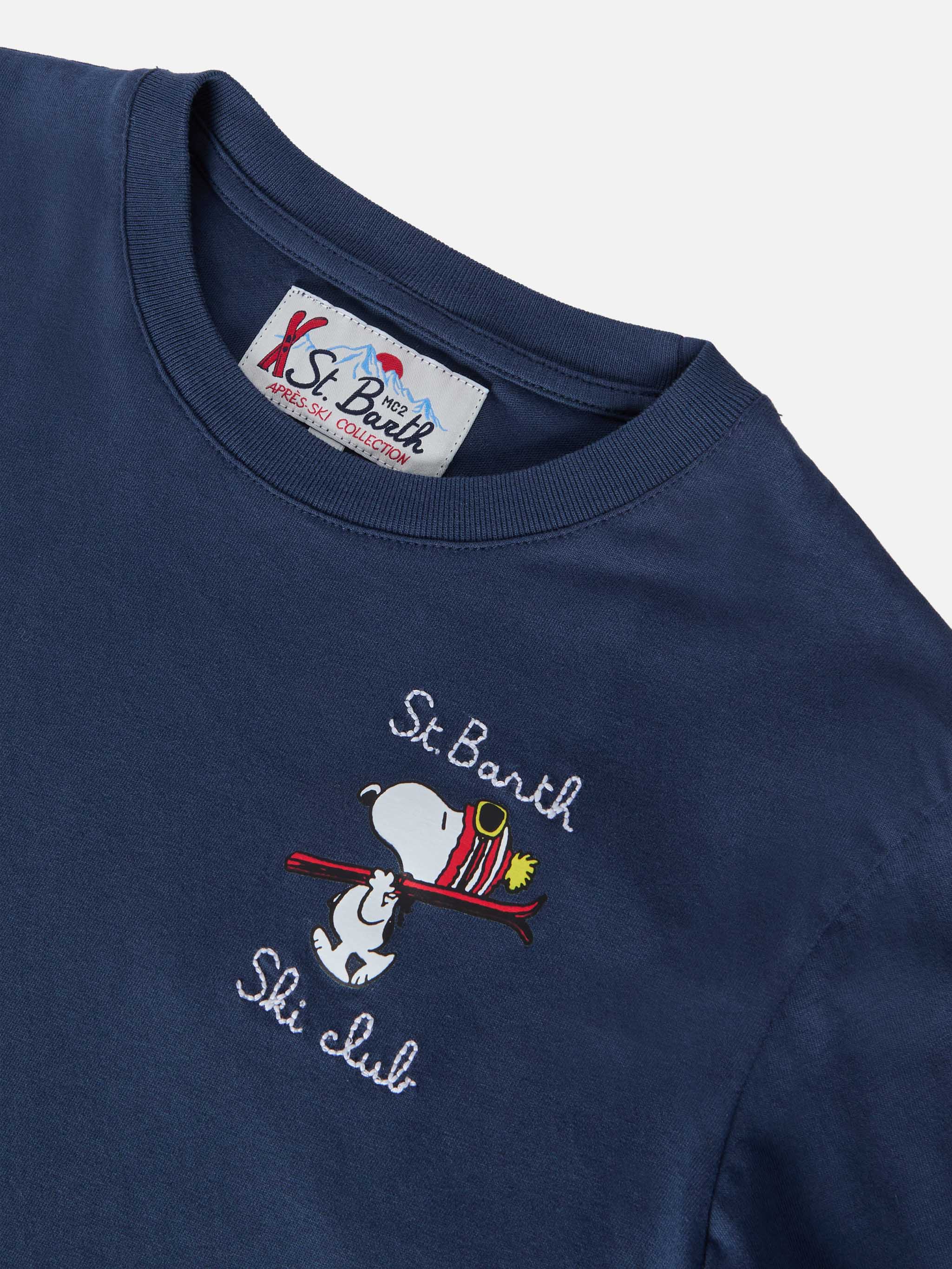 Luton Long-Sleeve Winter Cotton T-Shirt Blue With St. Barth Ski Club Embroidery And Snoopy Print | Special Edition