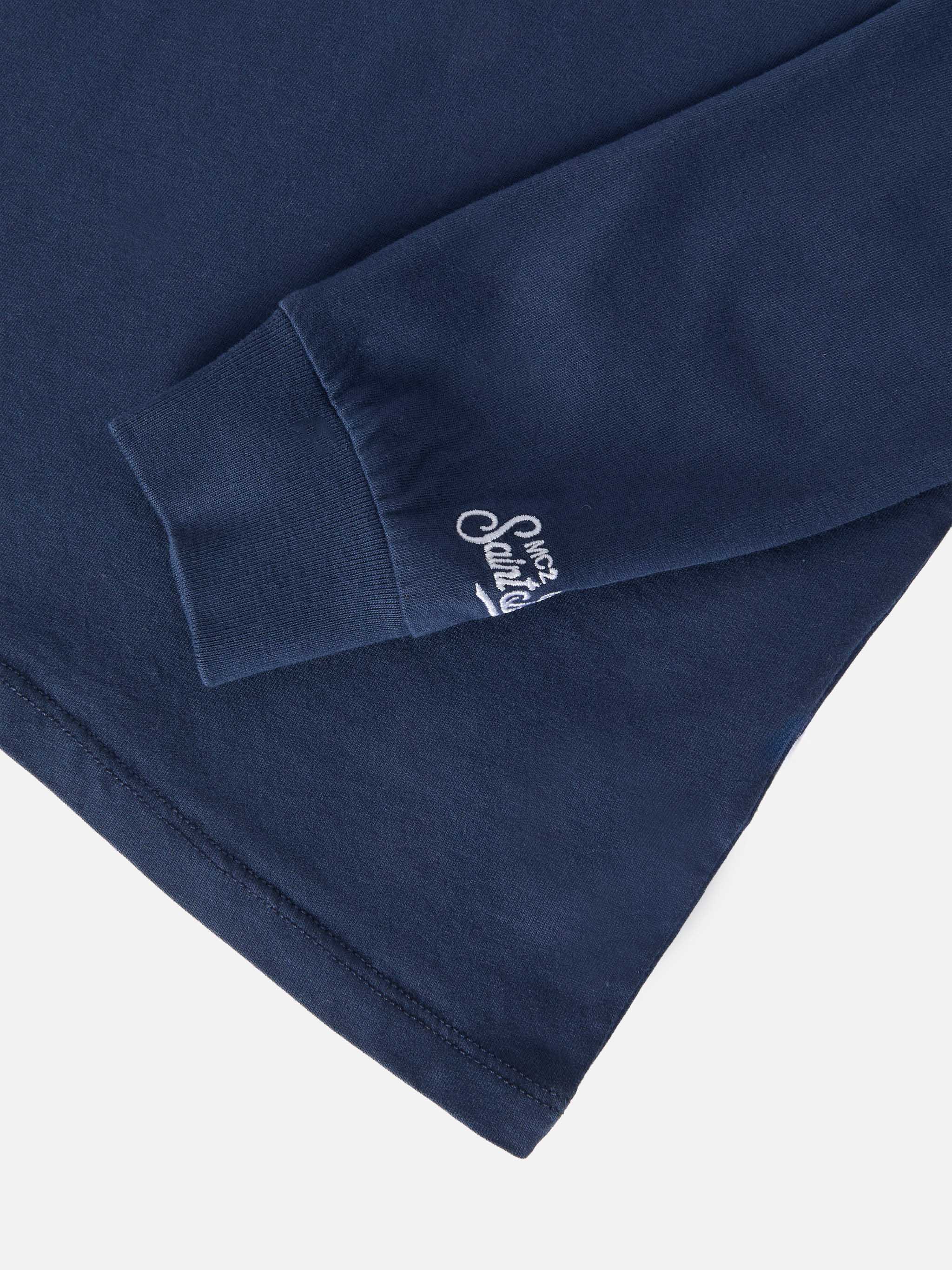 Luton Long-Sleeve Winter Cotton T-Shirt Blue With St. Barth Ski Club Embroidery And Snoopy Print | Special Edition