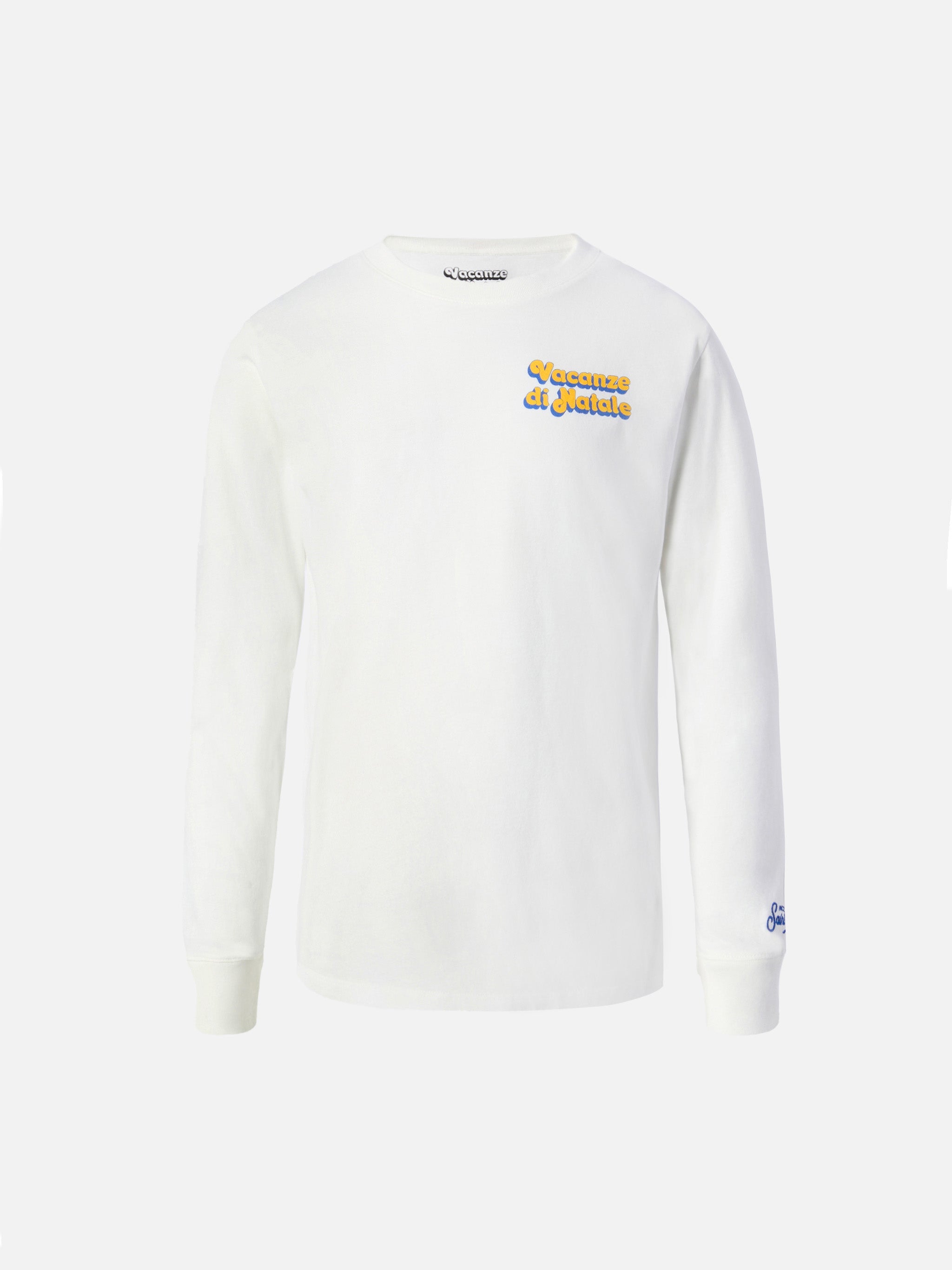 Luton Long-Sleeve Winter Cotton T-Shirt White With Vacanze Di Natale Print | Special Edition