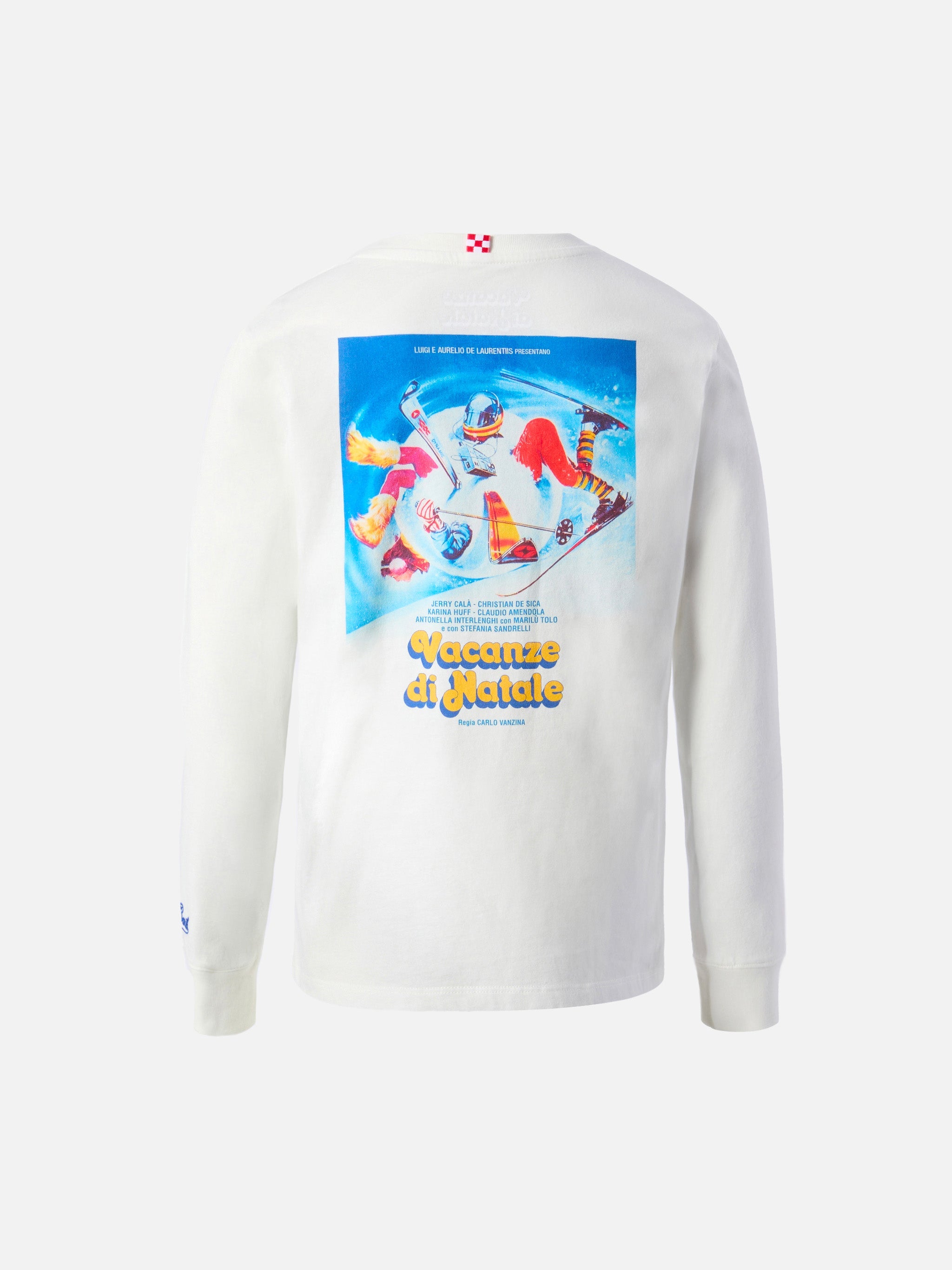 Luton Long-Sleeve Winter Cotton T-Shirt White With Vacanze Di Natale Print | Special Edition