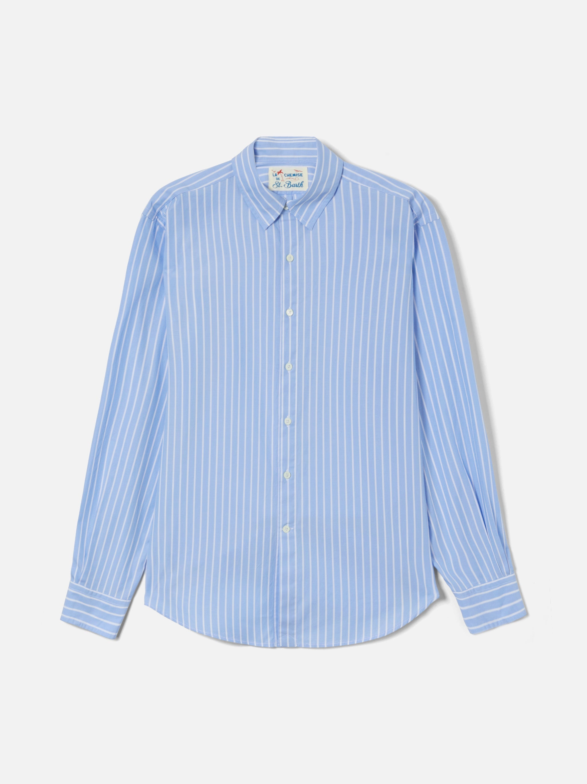Light Blue Striped Levanzo Shirt Pure Cotton