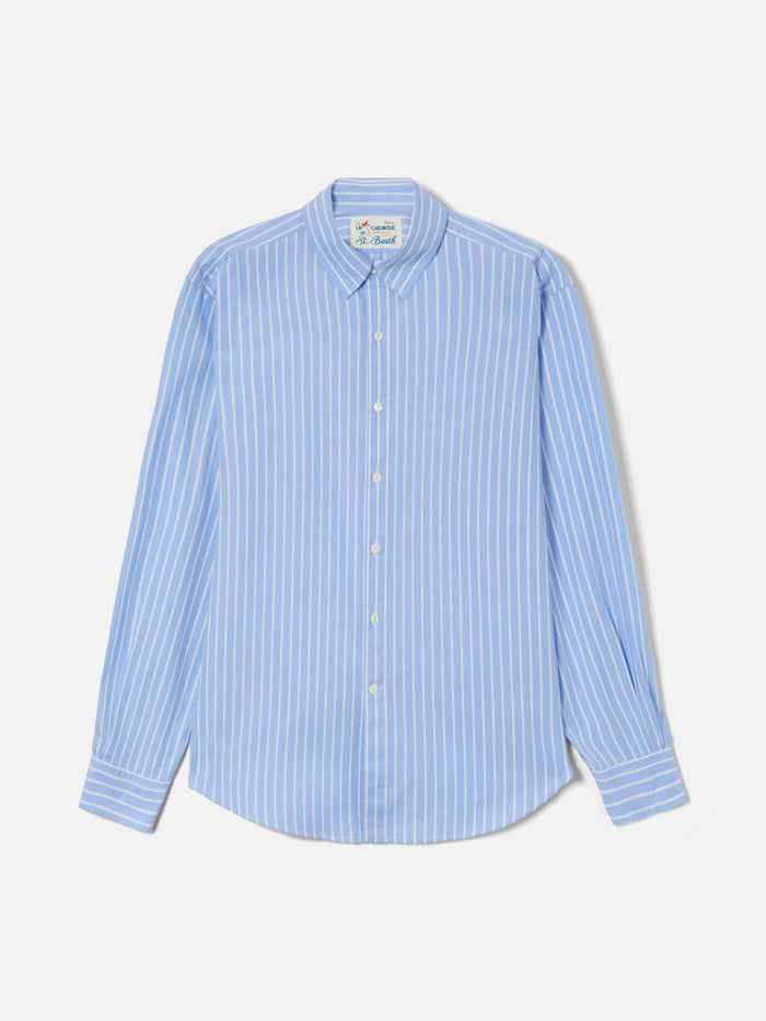 Light Blue Striped Levanzo Shirt Pure Cotton