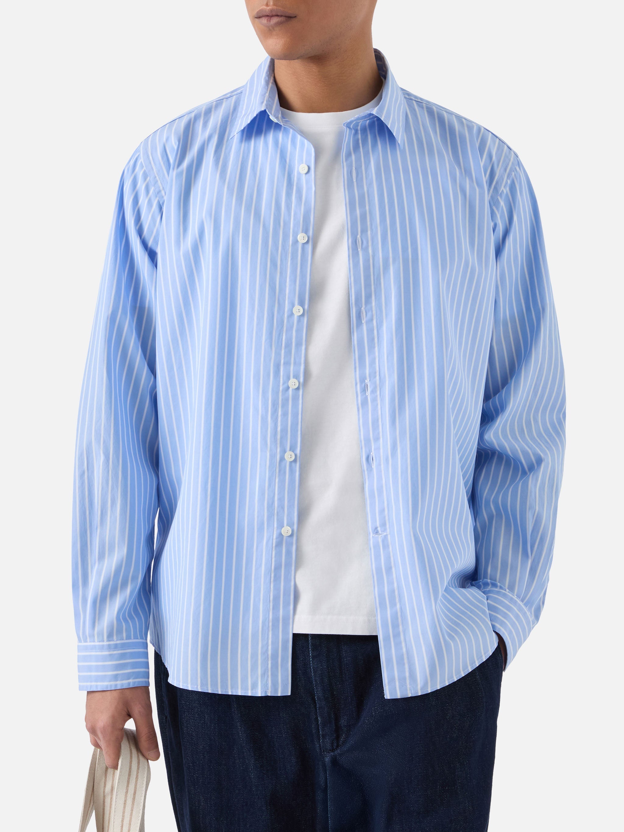 Light Blue Striped Levanzo Shirt Pure Cotton