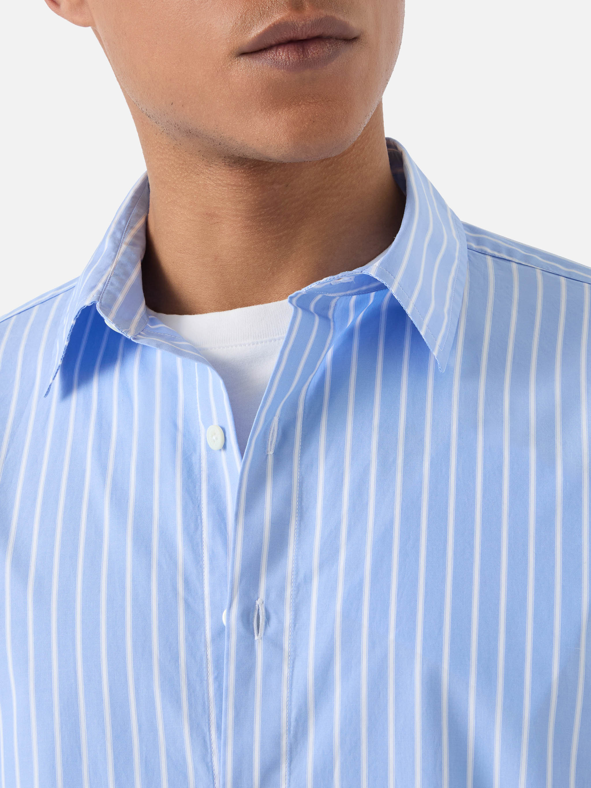 Light Blue Striped Levanzo Shirt Pure Cotton