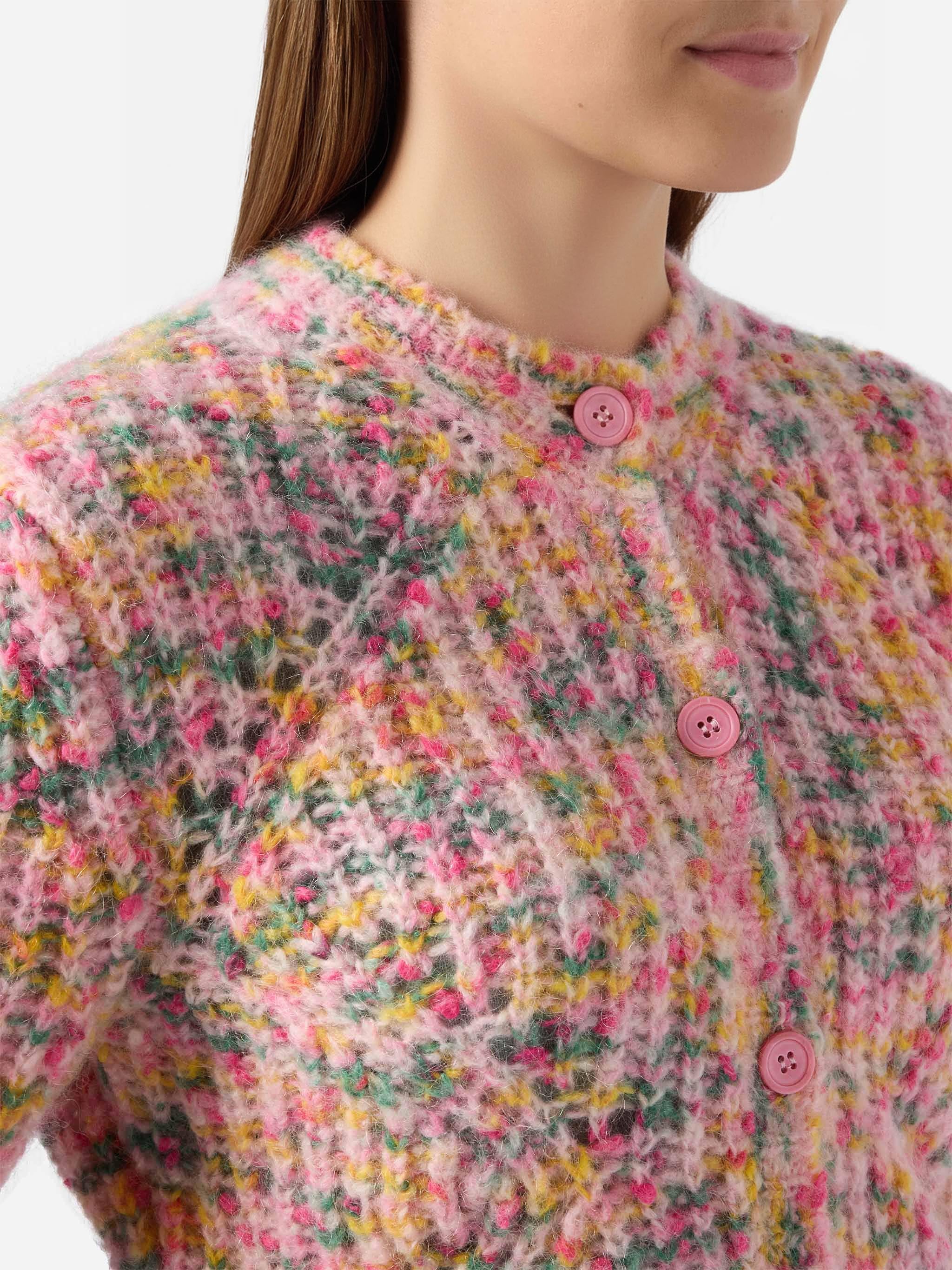 Mabelle Multicolor Mouliné Yarn Cardigan Pink