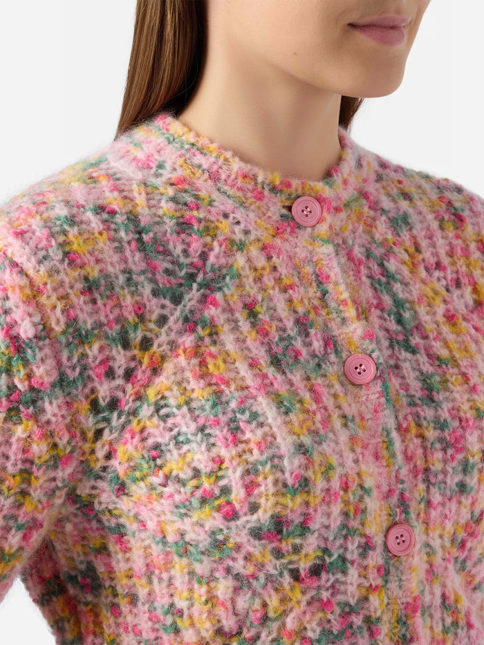 Mabelle Multicolor Mouliné Yarn Cardigan Pink