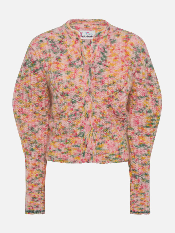 Mabelle Multicolor Mouliné Yarn Cardigan Pink