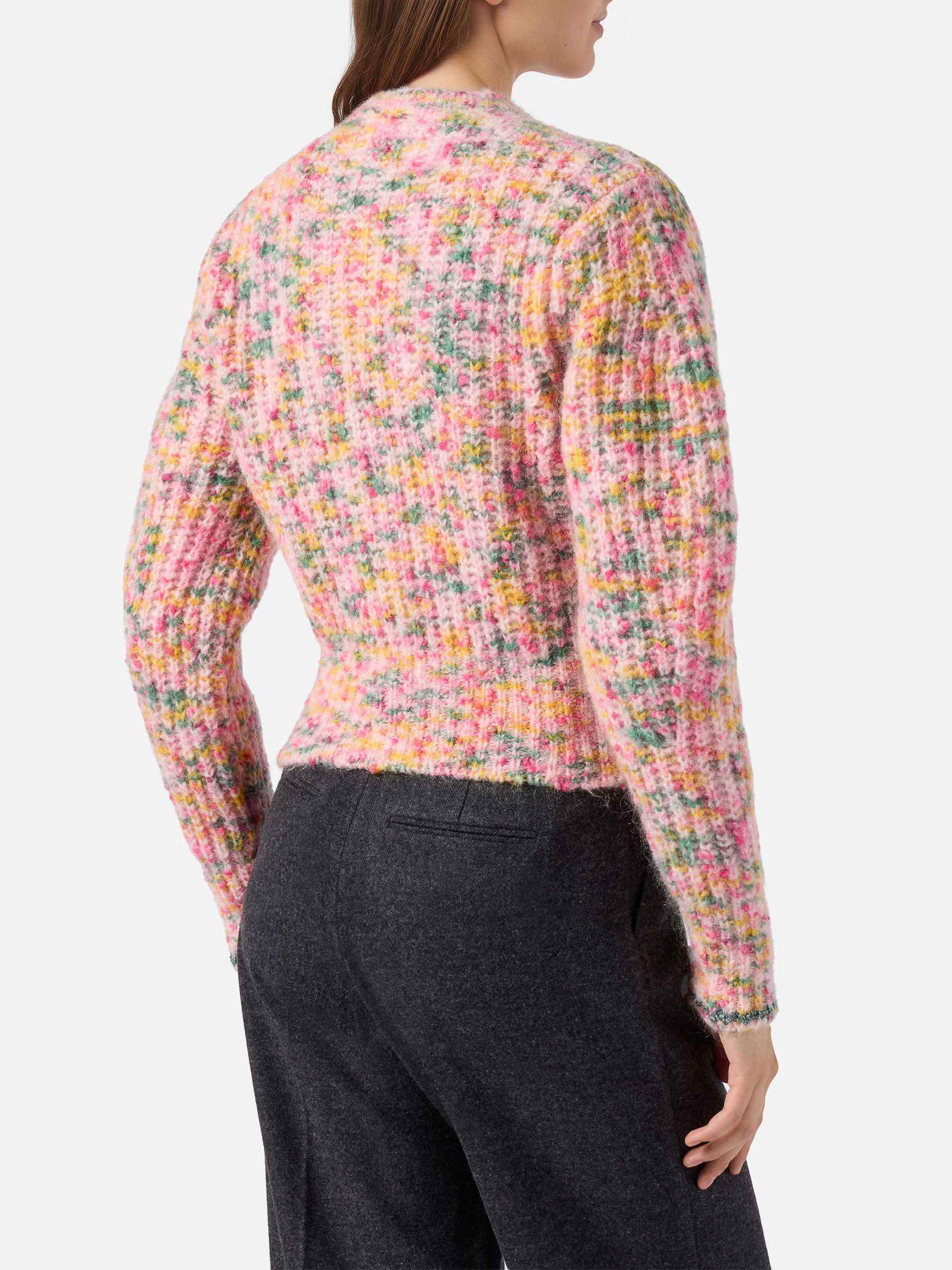 Mabelle Multicolor Mouliné Yarn Cardigan Pink