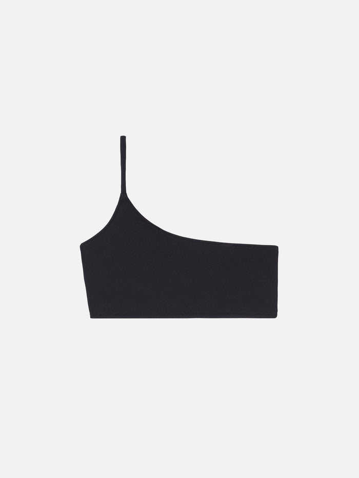 Black Ribbed One Shoulder Bralette Macy Top