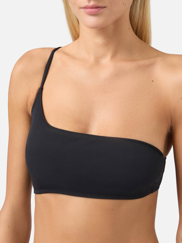 Black Ribbed One Shoulder Bralette Macy Top