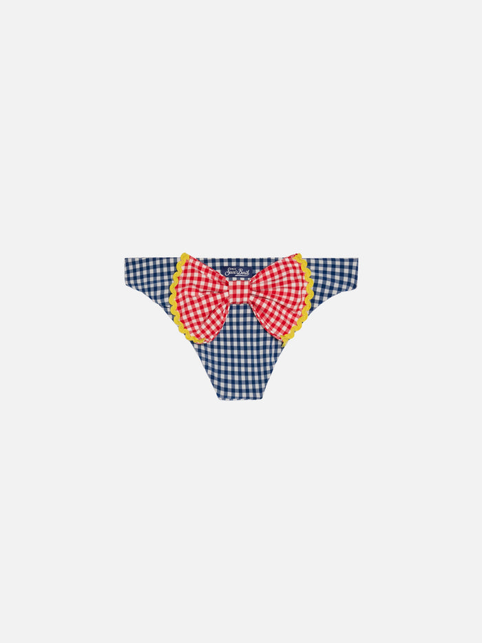 Girl Swim Briefs With Gingham Print Blue Bottom