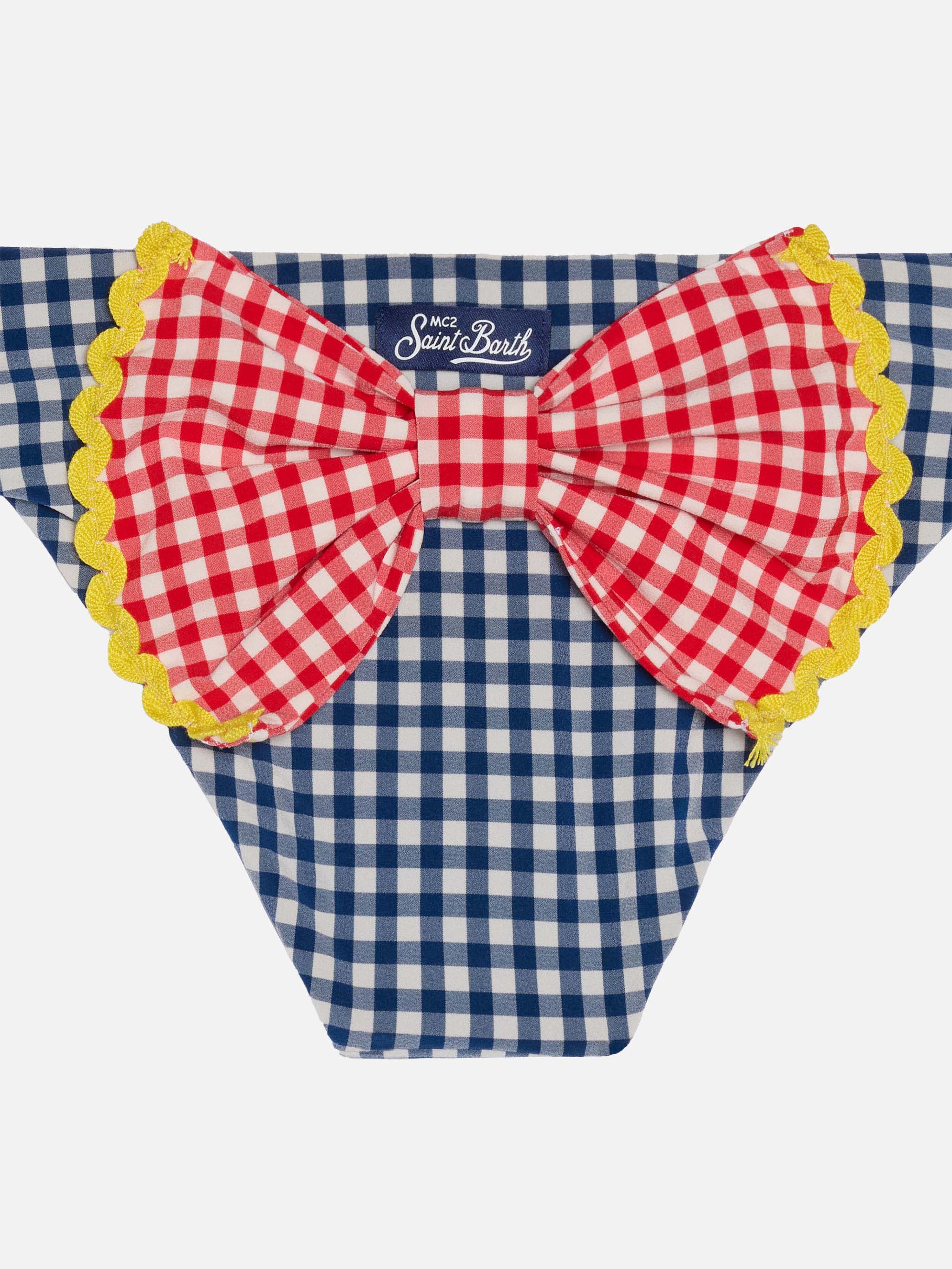 Girl Swim Briefs With Gingham Print Blue Bottom