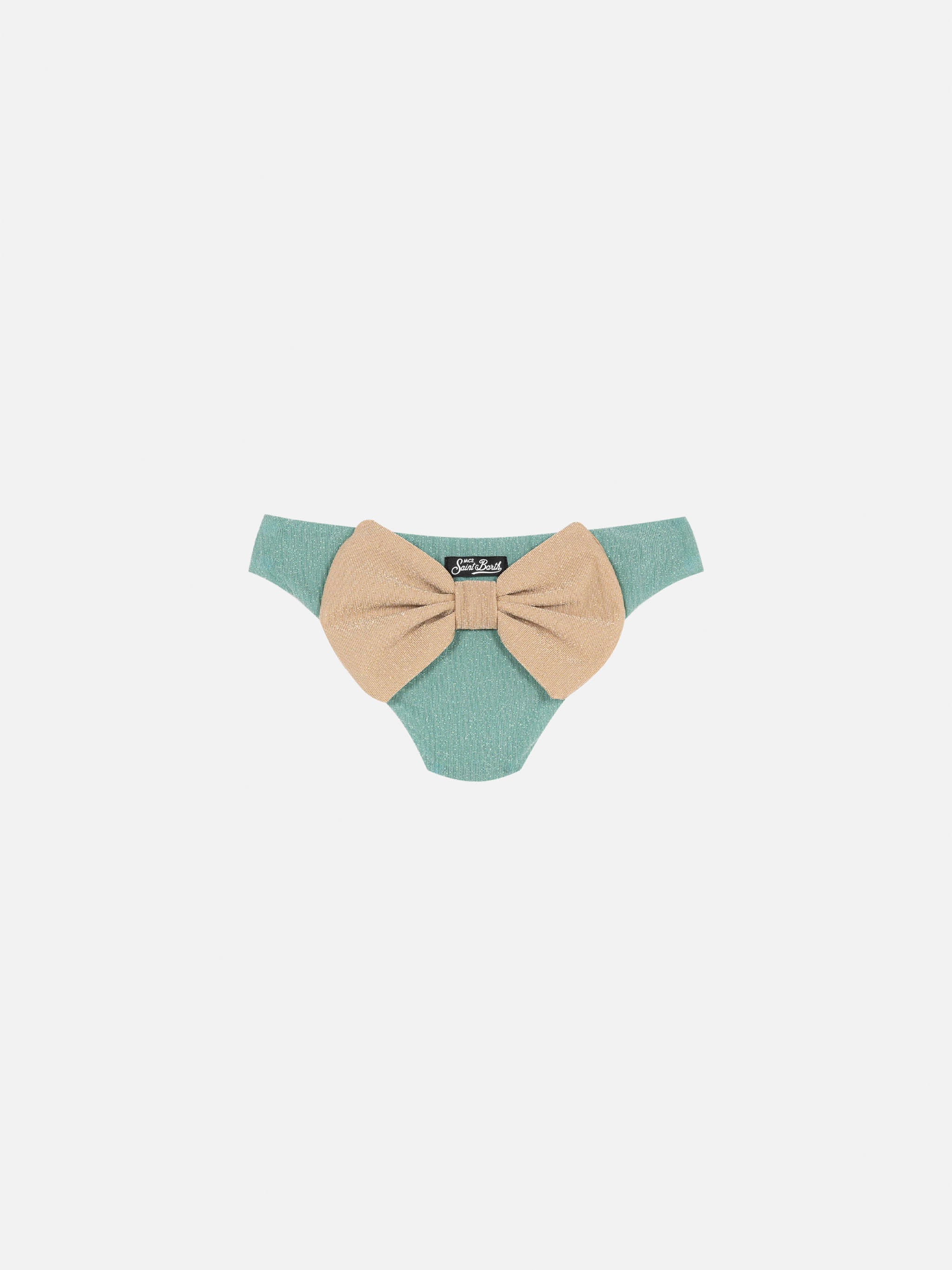 Madame Water Green Lurex Swim Briefs With Bow Bottom