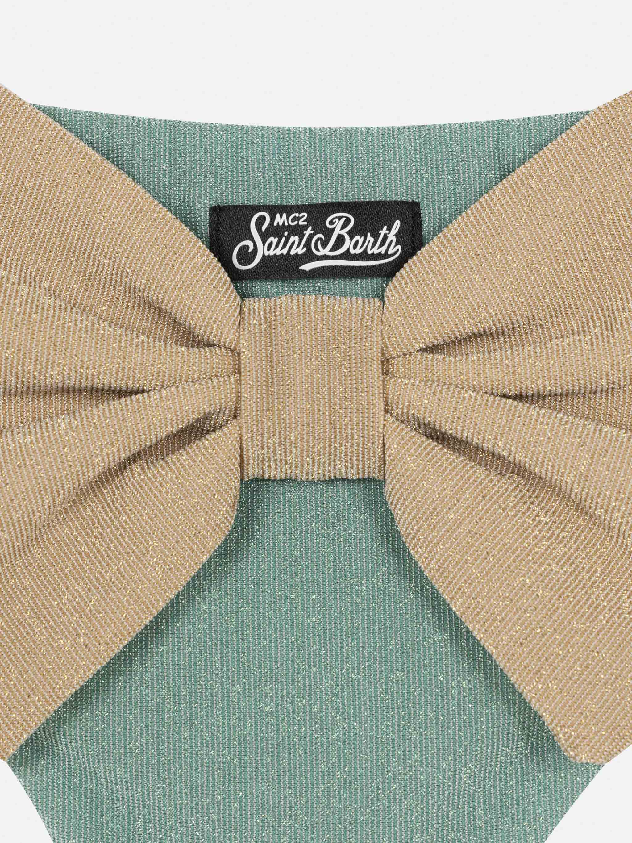 Madame Water Green Lurex Swim Briefs With Bow Bottom