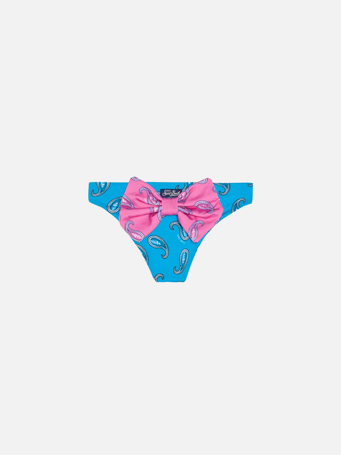 Girl Swim Briefs With Paisley Print Blue Bottom