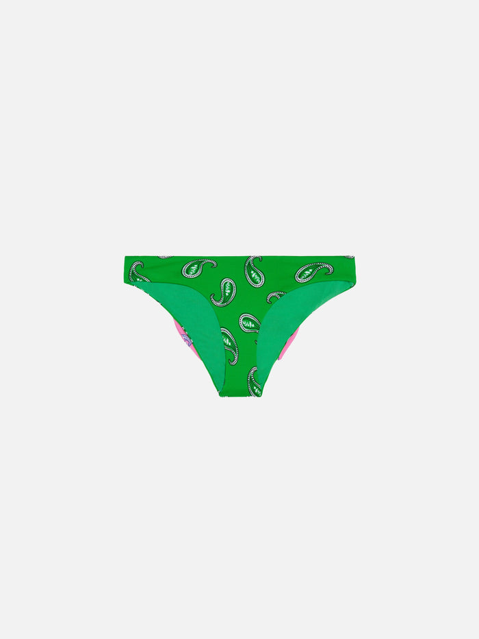 Girl Swim Briefs With Paisley Print Green Bottom