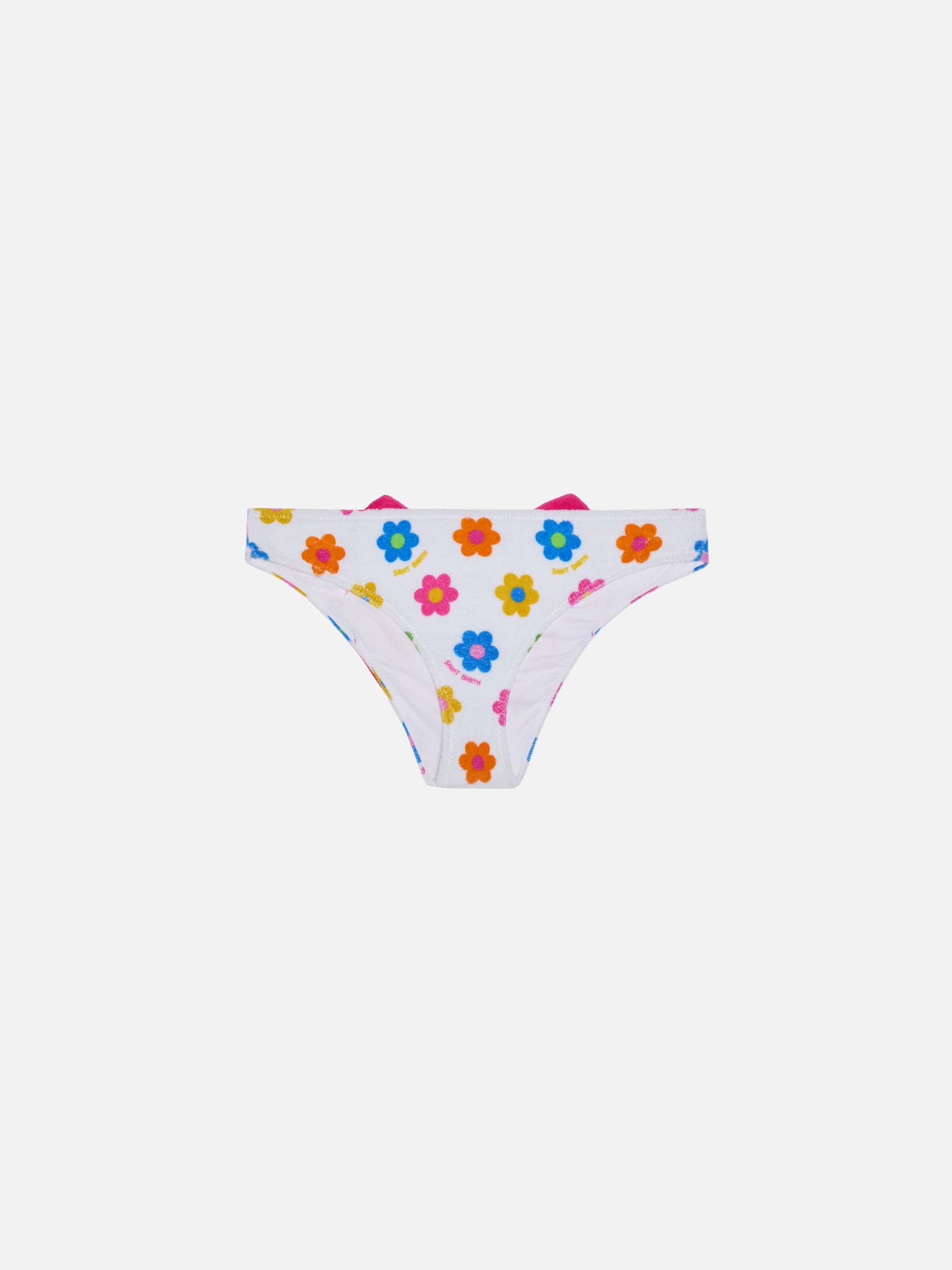 Girl Terry Swim Briefs With Daisy Print Bottom