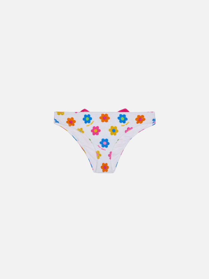 Girl Terry Swim Briefs With Daisy Print Bottom