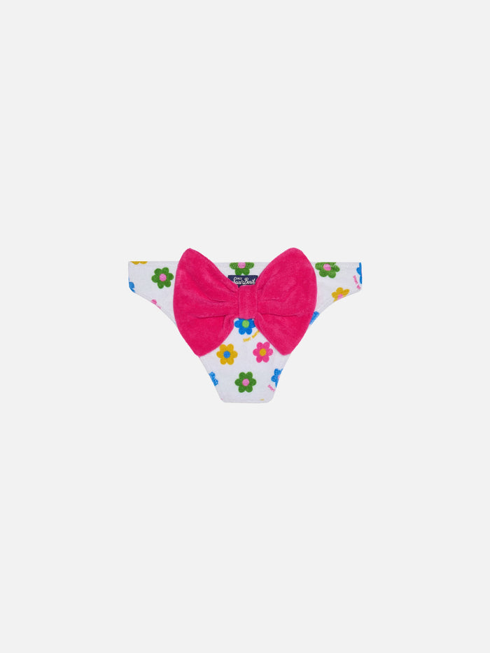Girl Terry Swim Briefs With Daisy Print Bottom