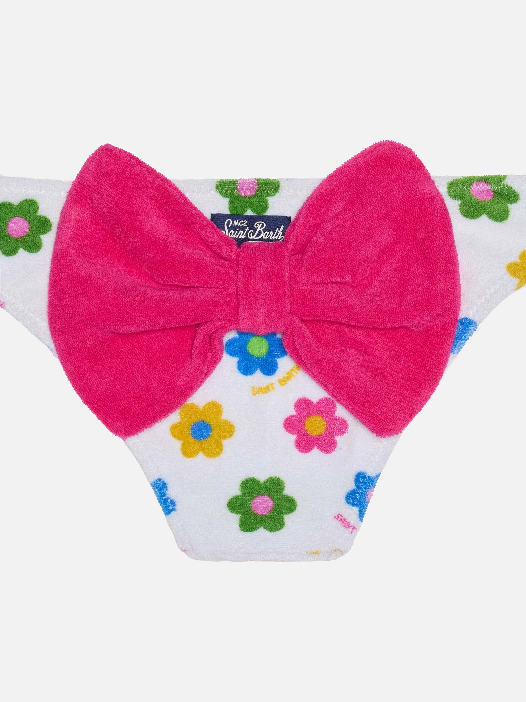 Girl Terry Swim Briefs With Daisy Print Bottom