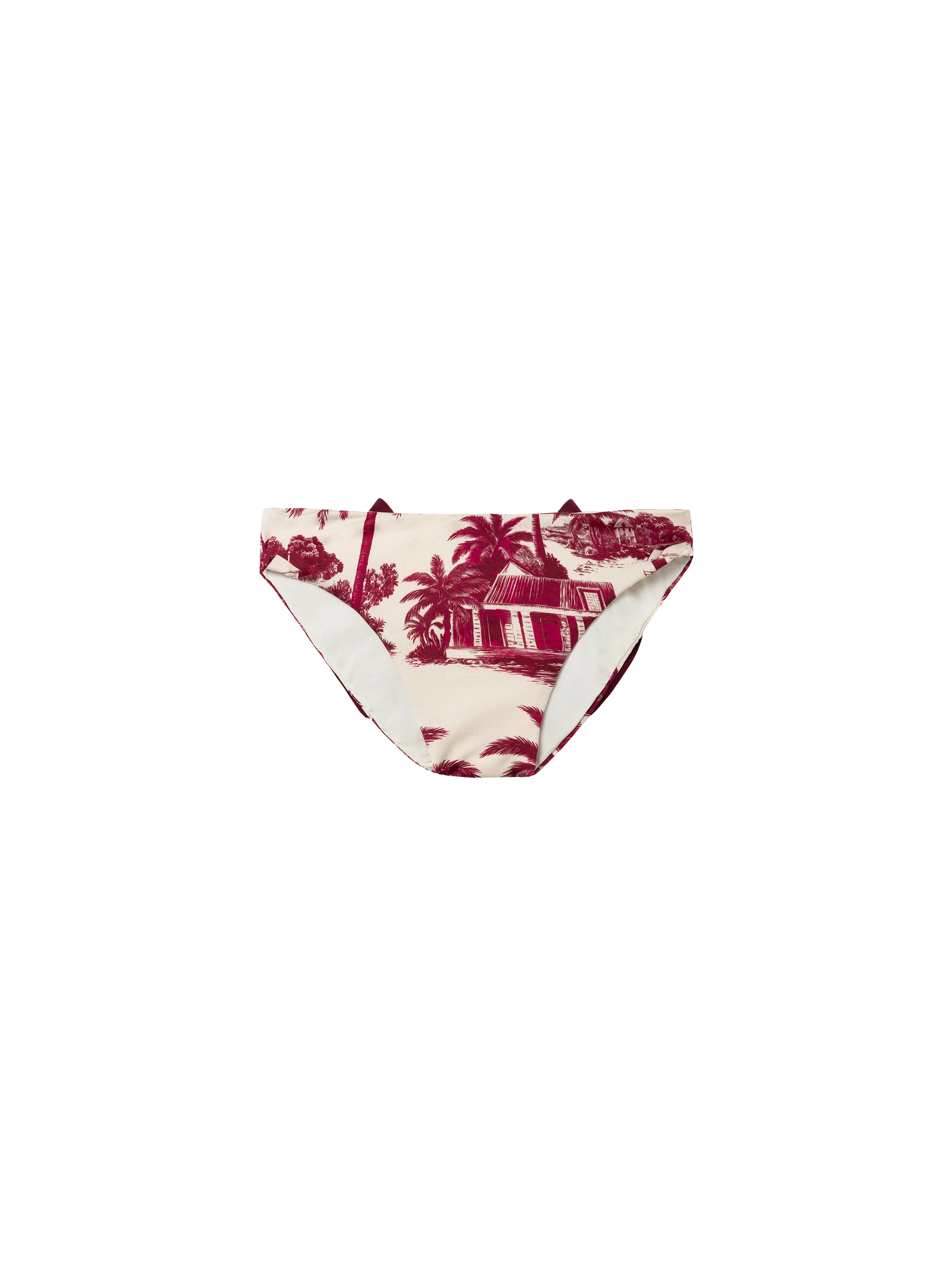 Madame Swim Briefs With Bow And Toile De Jouy Print | Ai Co-Created Design By Rickdick - Powered Red-Eye White Bottom