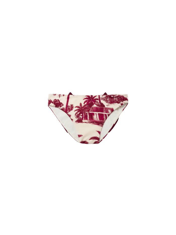 Madame Swim Briefs With Bow And Toile De Jouy Print | Ai Co-Created Design By Rickdick - Powered Red-Eye White Bottom
