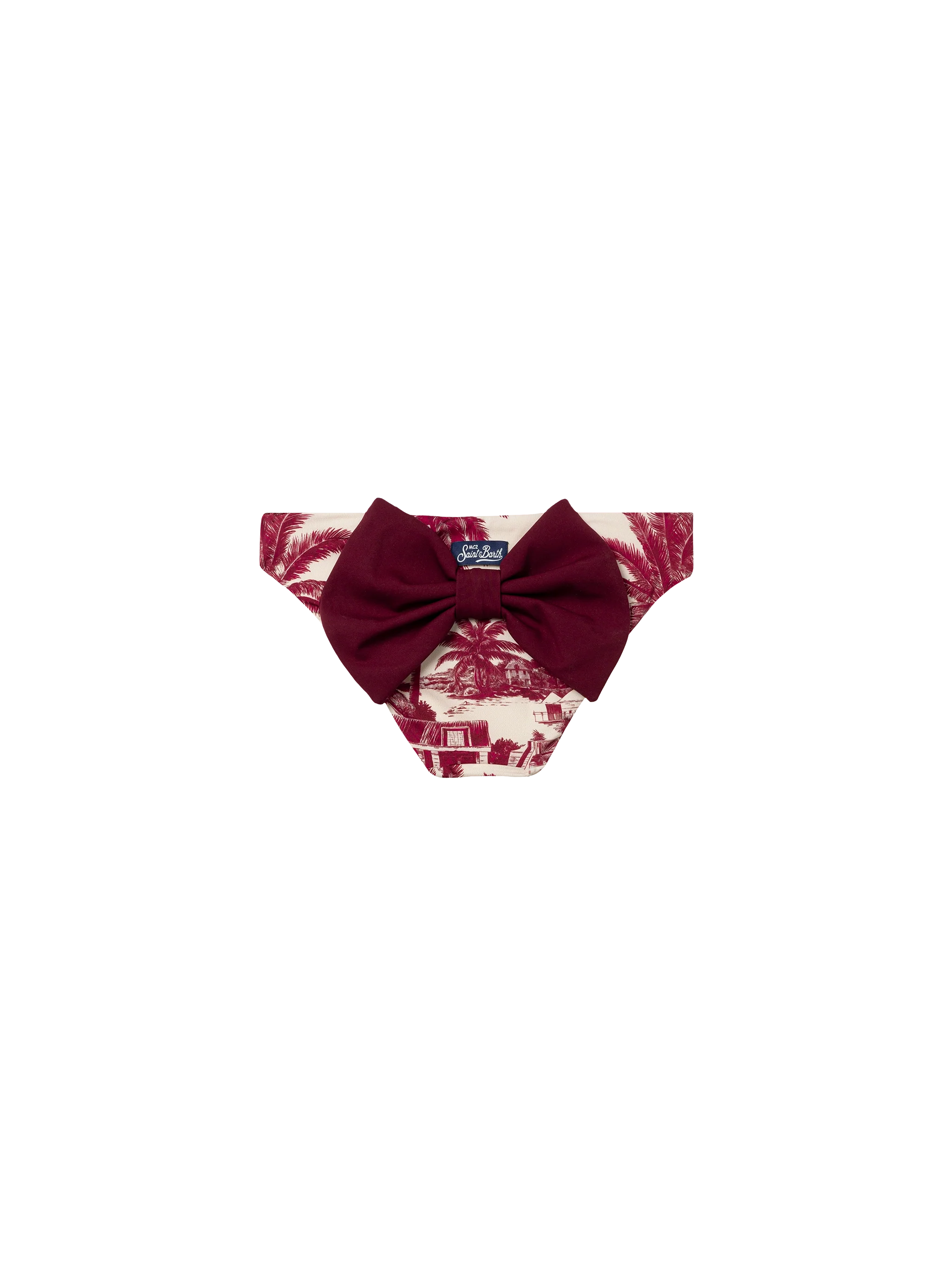 Madame Swim Briefs With Bow And Toile De Jouy Print | Ai Co-Created Design By Rickdick - Powered Red-Eye White Bottom