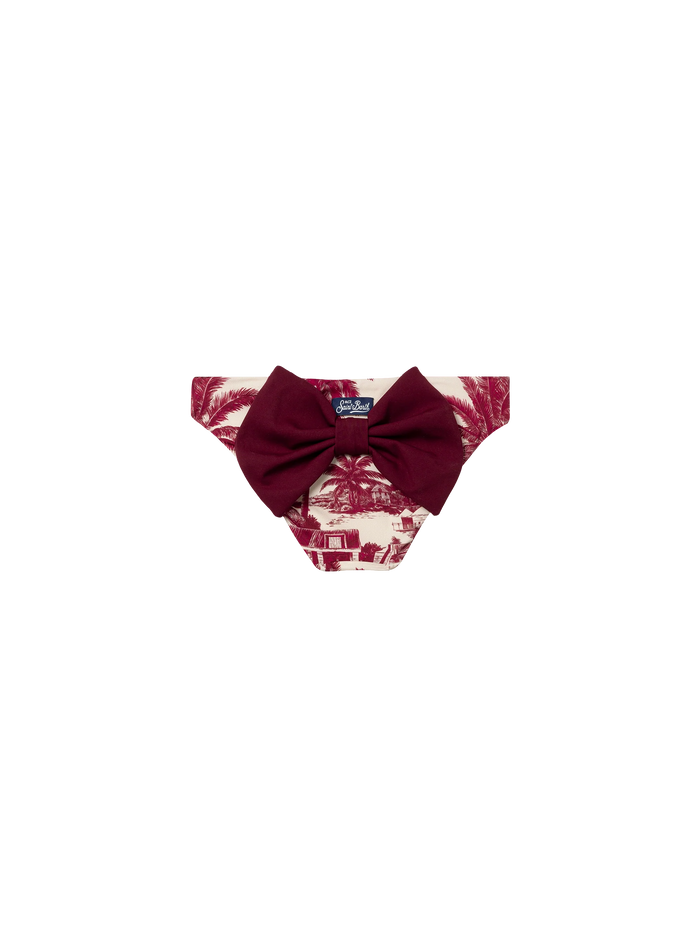 Madame Swim Briefs With Bow And Toile De Jouy Print | Ai Co-Created Design By Rickdick - Powered Red-Eye White Bottom