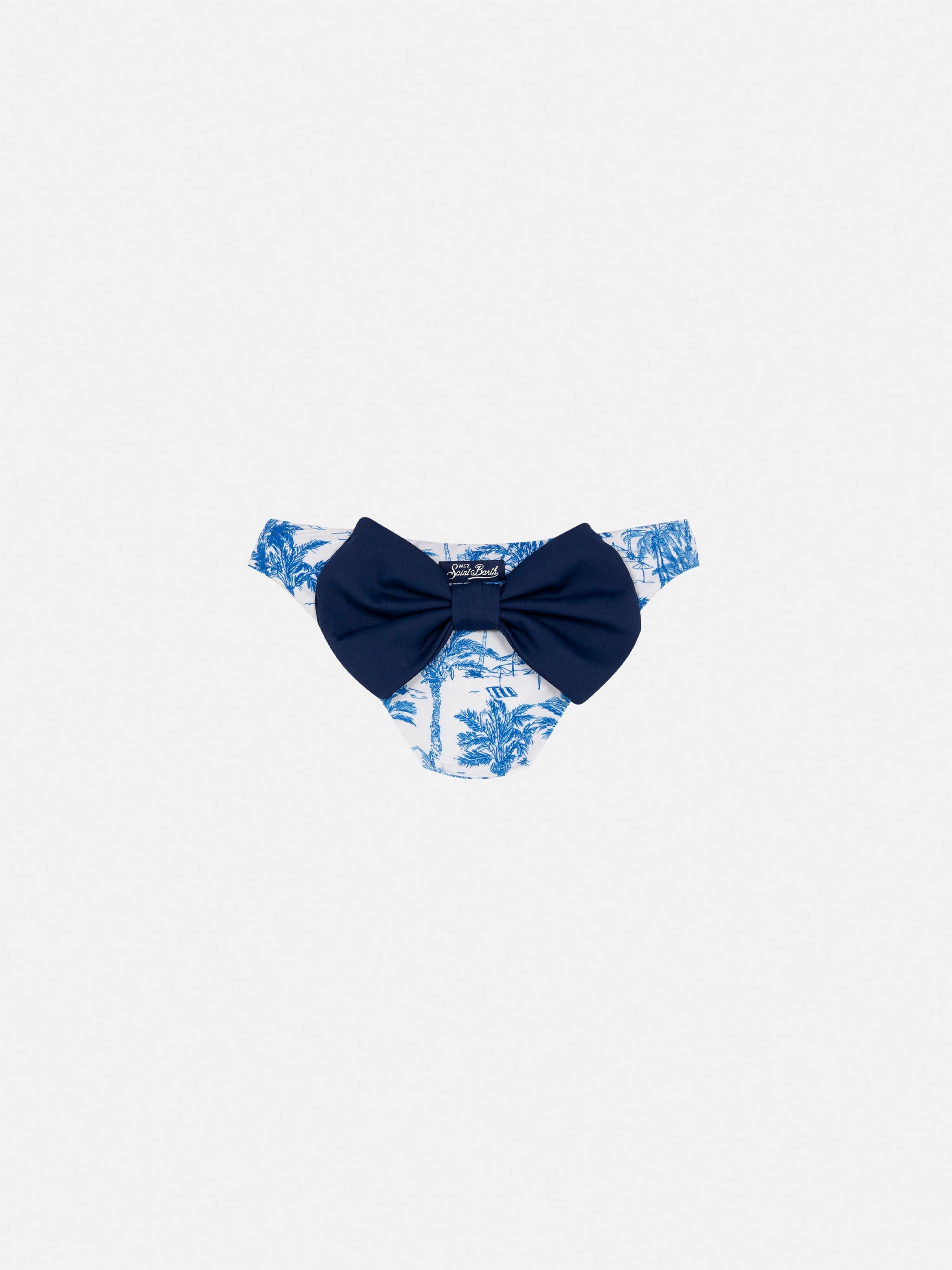 Madame Swim Briefs With Bow And Toile De Jouy Print White Bottom
