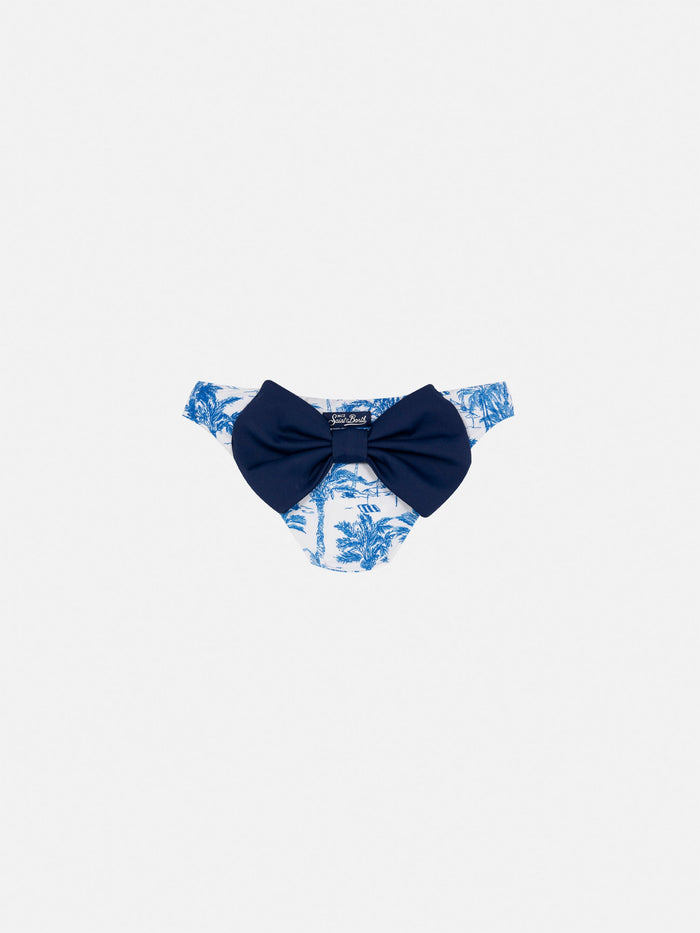 Madame Swim Briefs With Bow And Toile De Jouy Print White Bottom