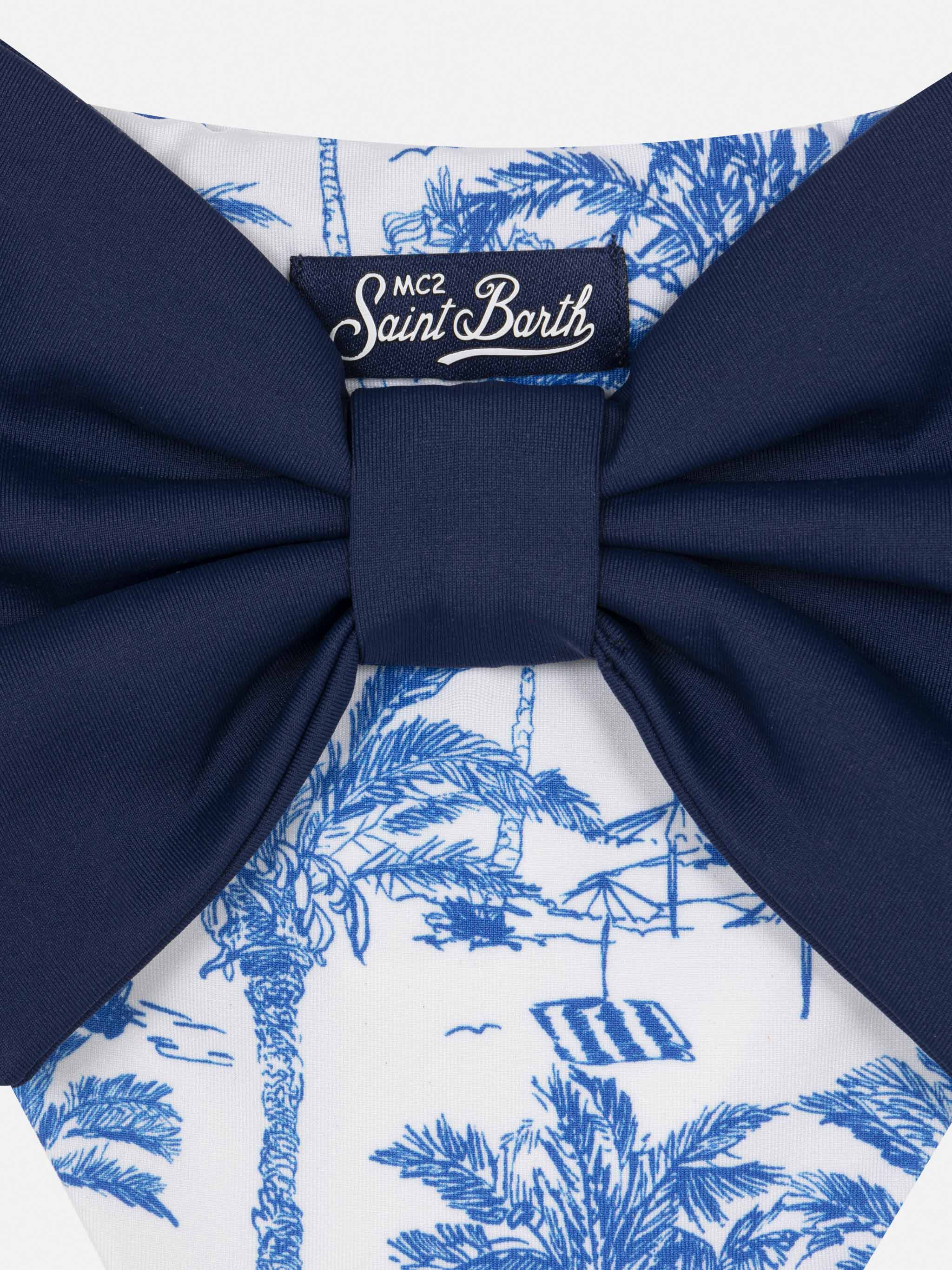 Madame Swim Briefs With Bow And Toile De Jouy Print White Bottom