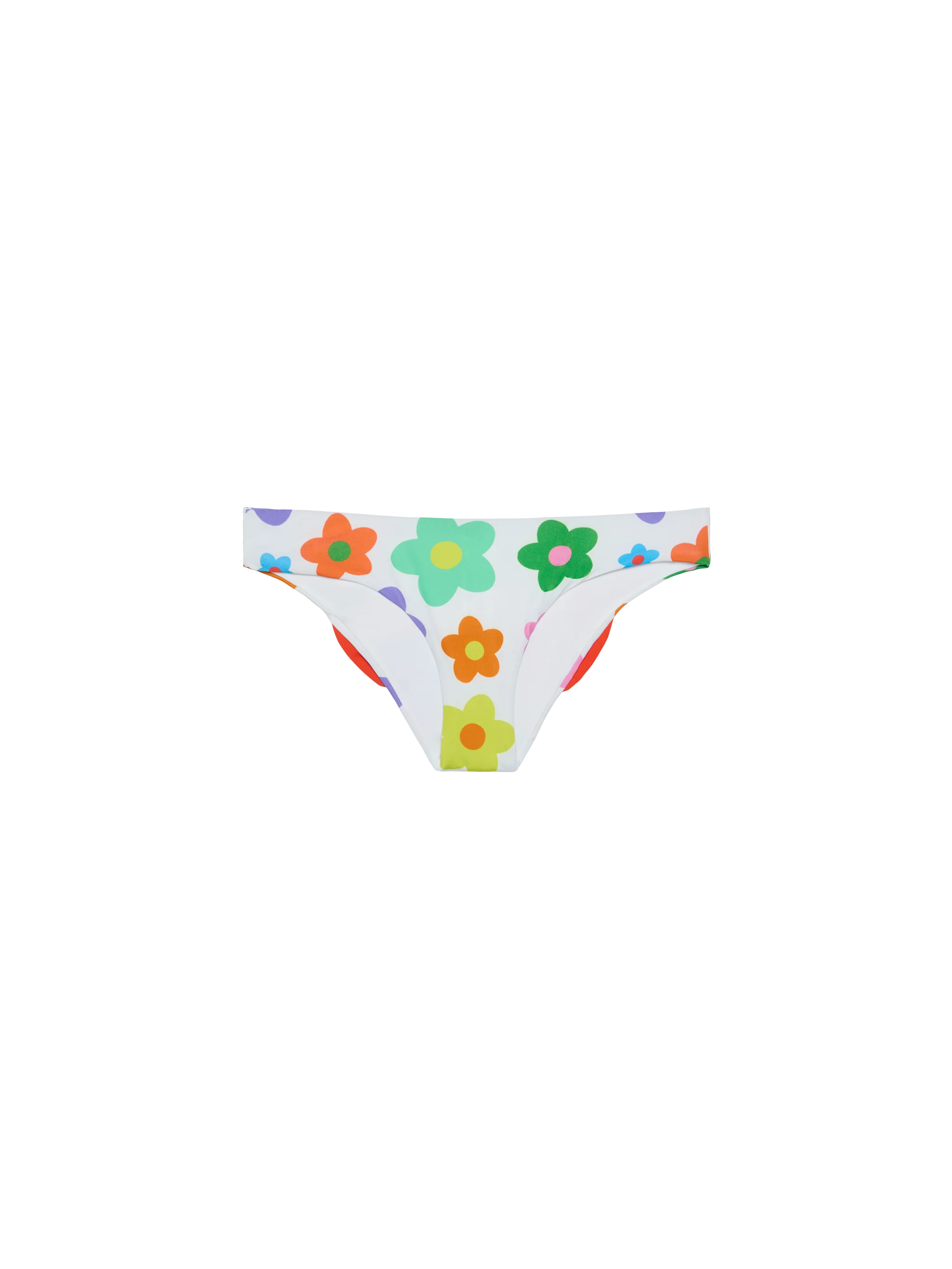 Girl Swim Briefs With Flower Print White Bottom