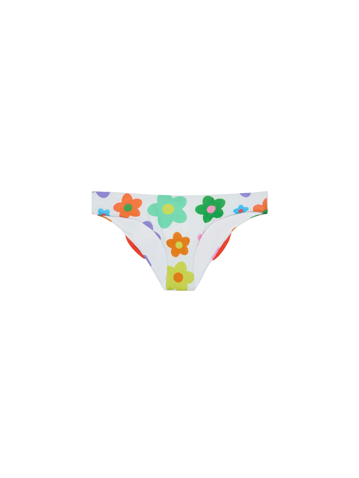 Girl Swim Briefs With Flower Print White Bottom