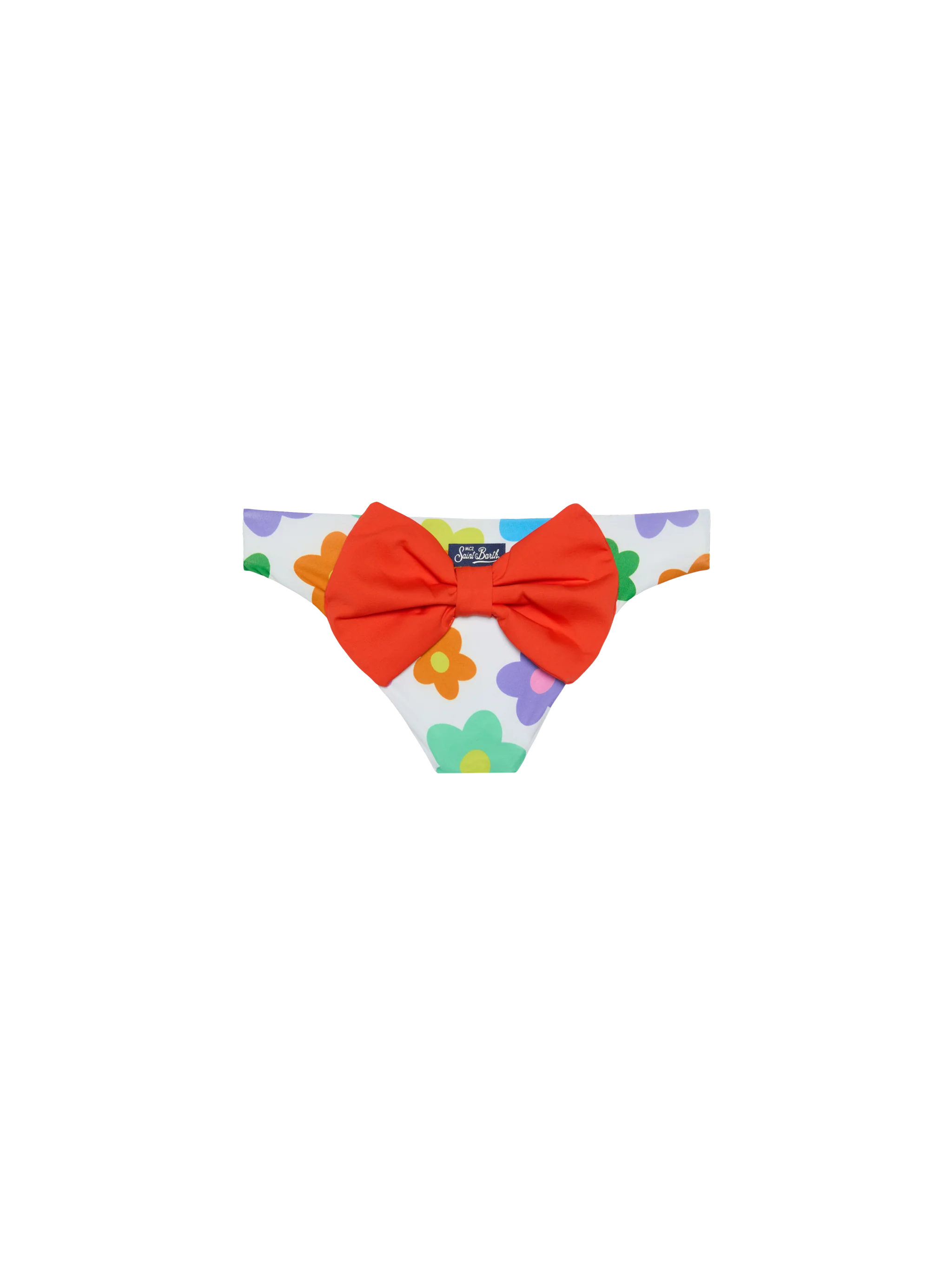 Girl Swim Briefs With Flower Print White Bottom