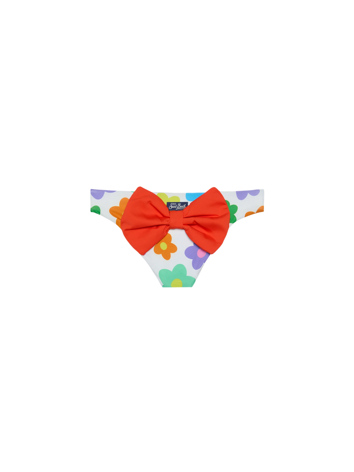 Girl Swim Briefs With Flower Print White Bottom