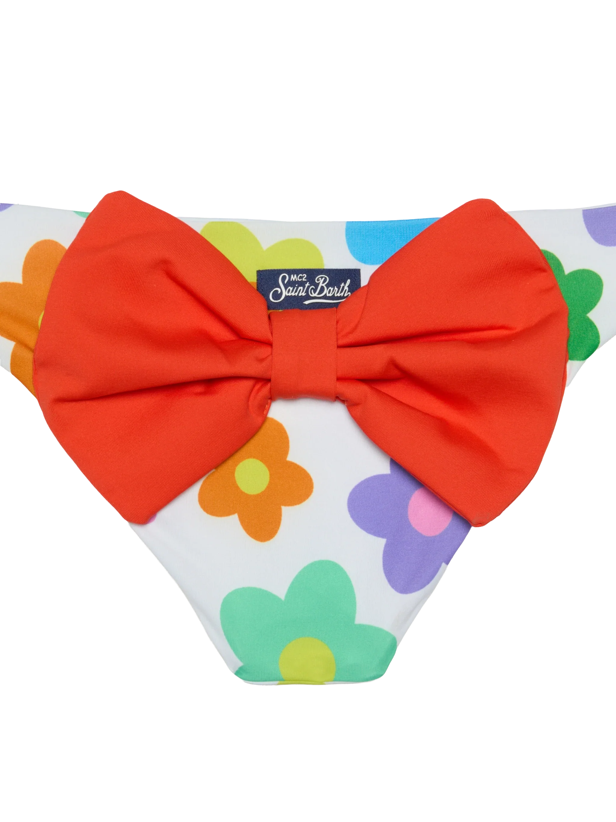 Girl Swim Briefs With Flower Print White Bottom