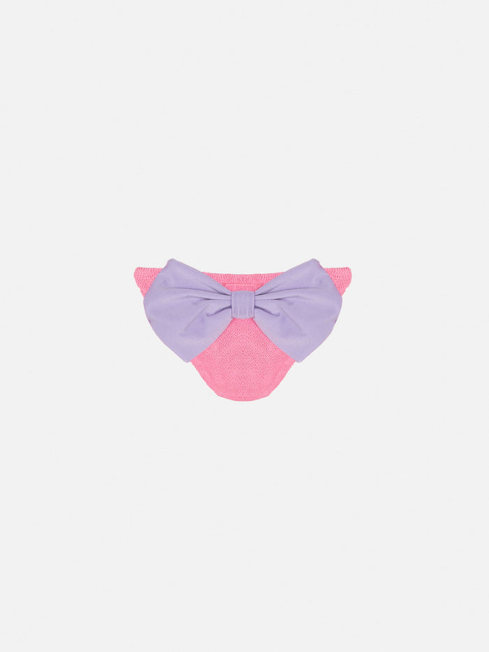 Madame Pink Crinkle Swim Briefs With Bow Bottom