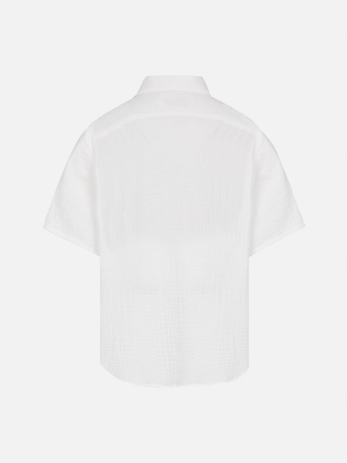 White Cotton Gauze Polo Shirt Madeira